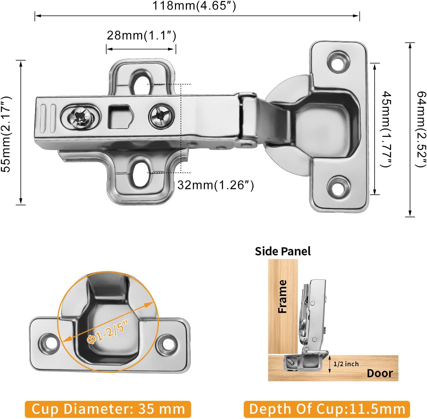 10 PCS Full Overlay Soft Close Hinges, CLIP ON Plate for Easy Installation, 105 Degree, Silent Hydraulic, Frameless European Concealed Hinges for Kitchen Cabinet Door, Wardrobes, and Bookcases