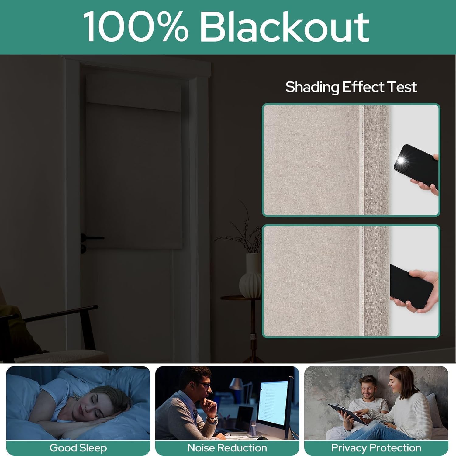100% Natural Linen Blackout French Door Curtains, Privacy Door Window Curtains, 26 X 72 Inch Room Darkening Blinds, Thermal Insulated Shades for Bedroom, 1 Panel