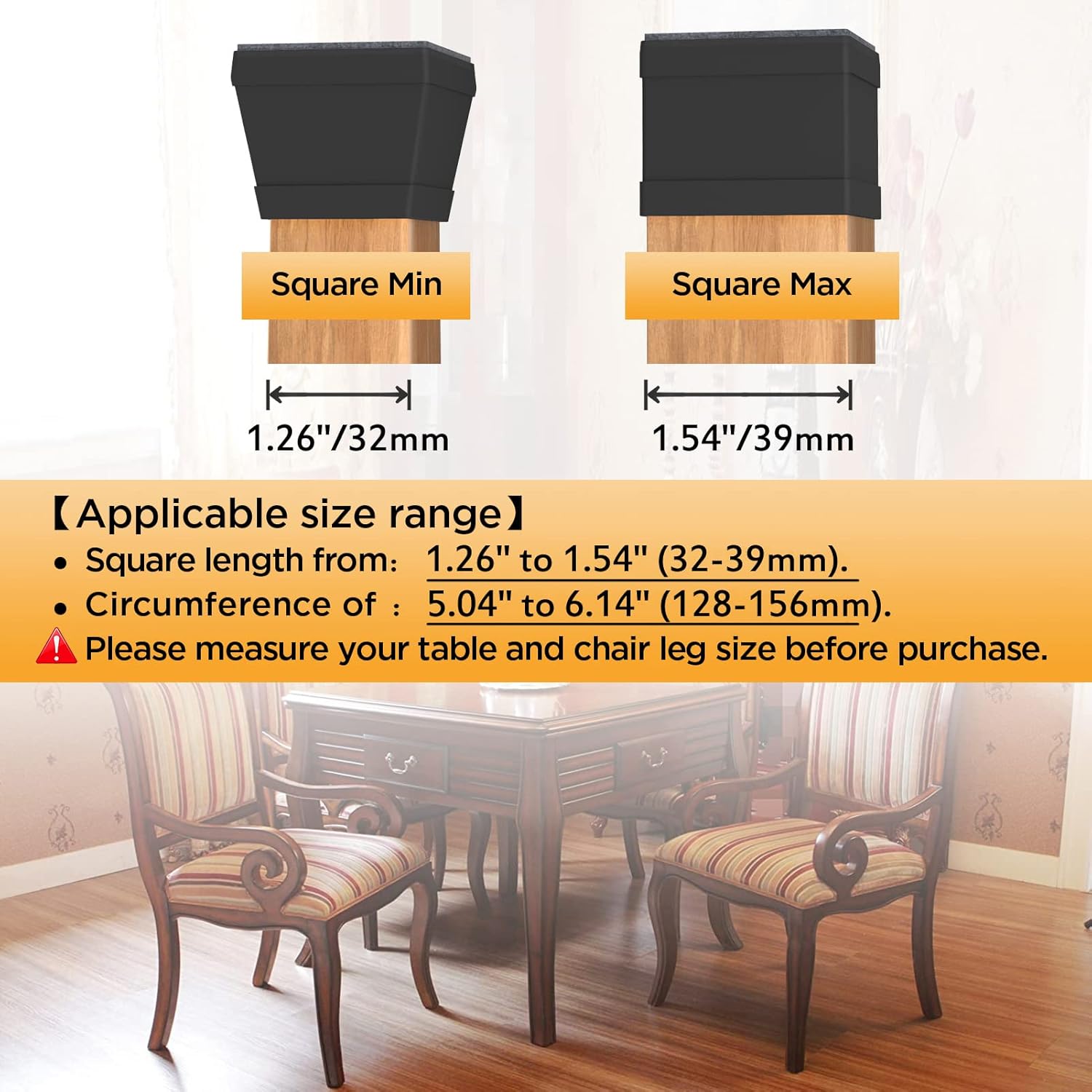 16 PCS Square Silicone Chair Leg Floor Protector, Chair Leg Cover, Furniture Leg Protector, Mobile Table and Chair Leg Cover, Protect The Floor from Scratches,1.5",Black.