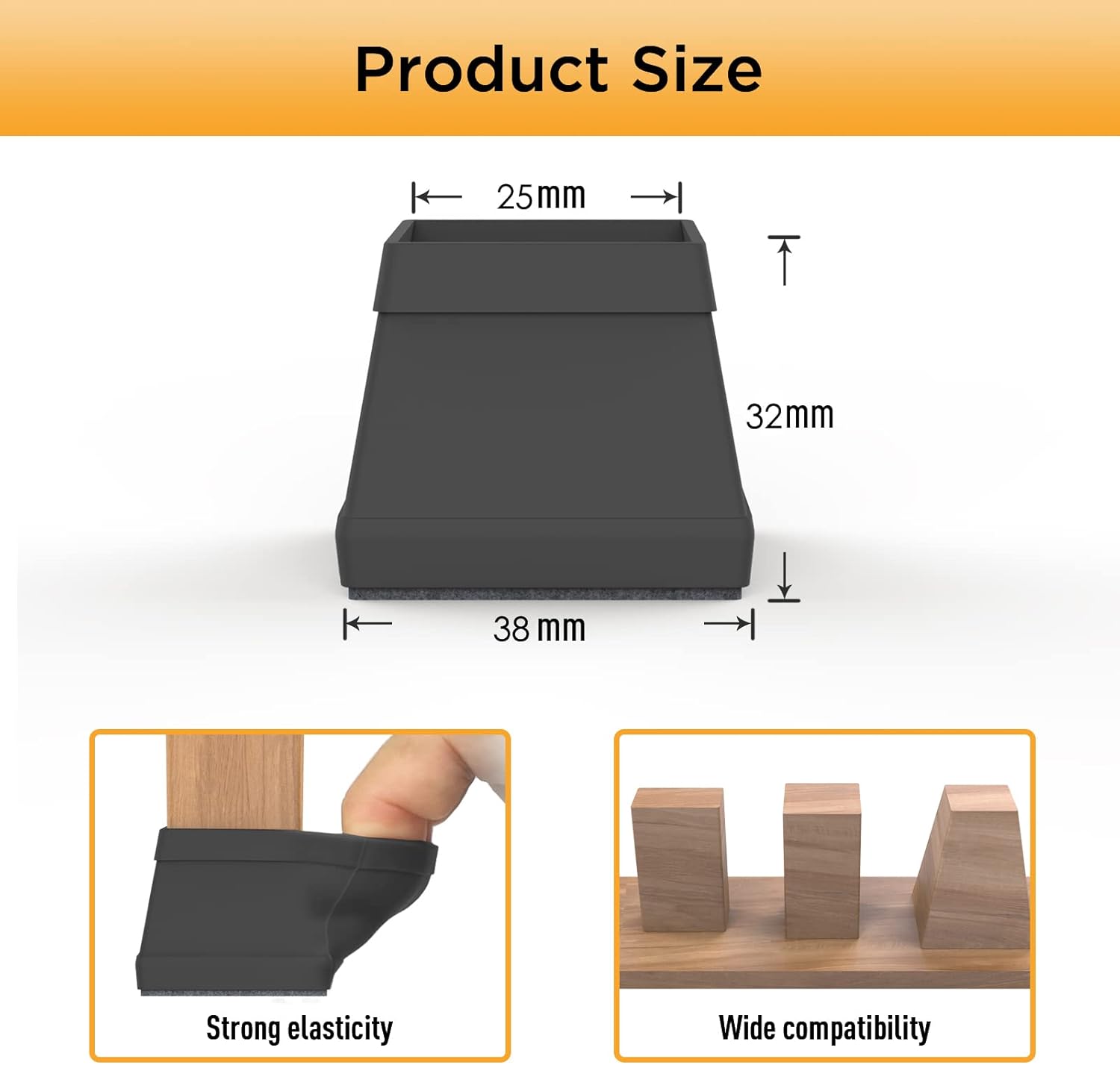 16 PCS Square Silicone Chair Leg Floor Protector, Chair Leg Cover, Furniture Leg Protector, Mobile Table and Chair Leg Cover, Protect The Floor from Scratches,1.5",Black.