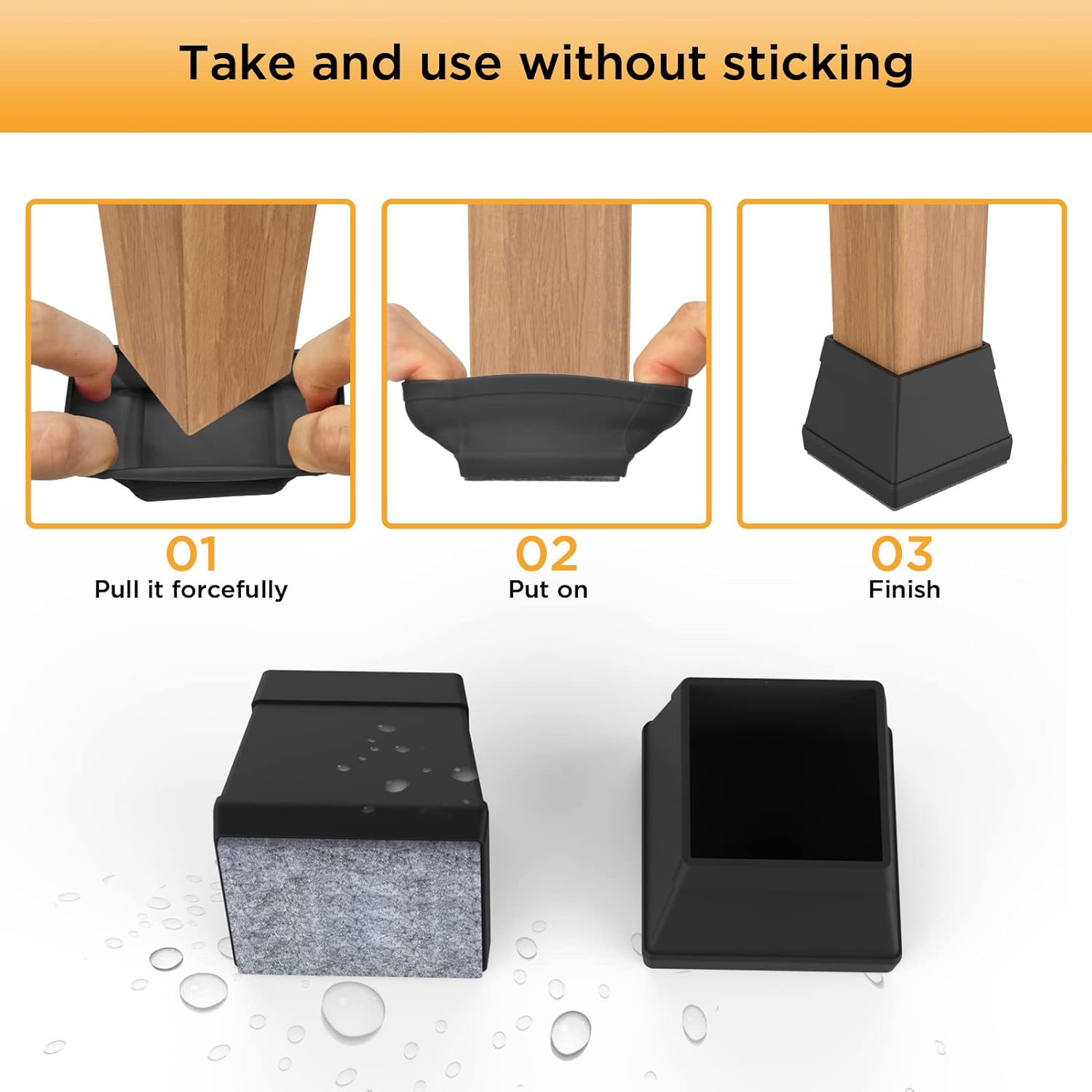 16 PCS Square Silicone Chair Leg Floor Protector, Chair Leg Cover, Furniture Leg Protector, Mobile Table and Chair Leg Cover, Protect The Floor from Scratches,1.5",Black.