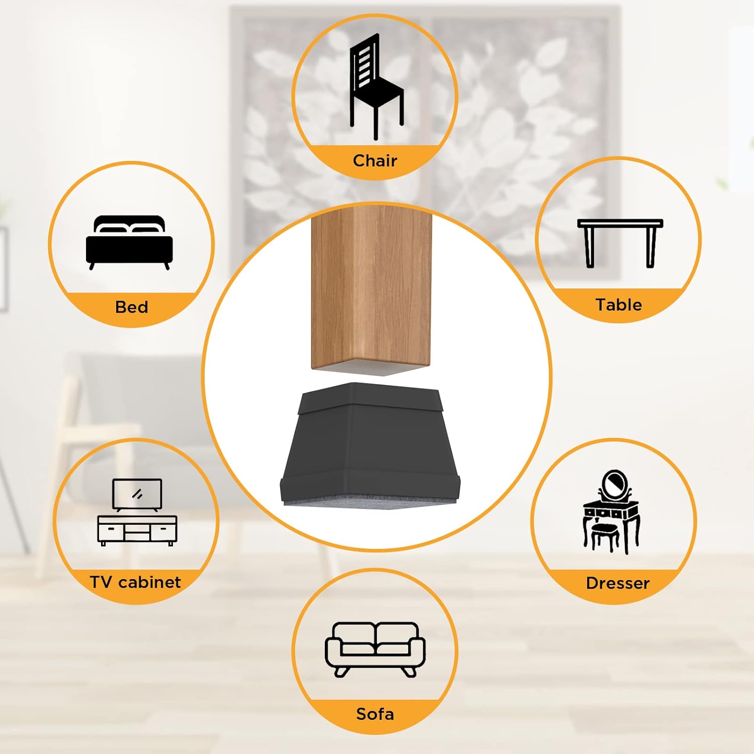 16 PCS Square Silicone Chair Leg Floor Protector, Chair Leg Cover, Furniture Leg Protector, Mobile Table and Chair Leg Cover, Protect The Floor from Scratches,1.5",Black.
