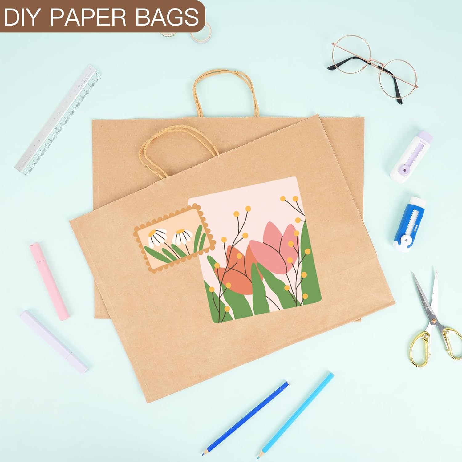 60pcs 16x6x12 Inch Large Paper Bags with Handles, Kraft Brown Paper Gift Bags for Business, Merchandise, Gifts, Shopping, Retail Stores, Birthday Party