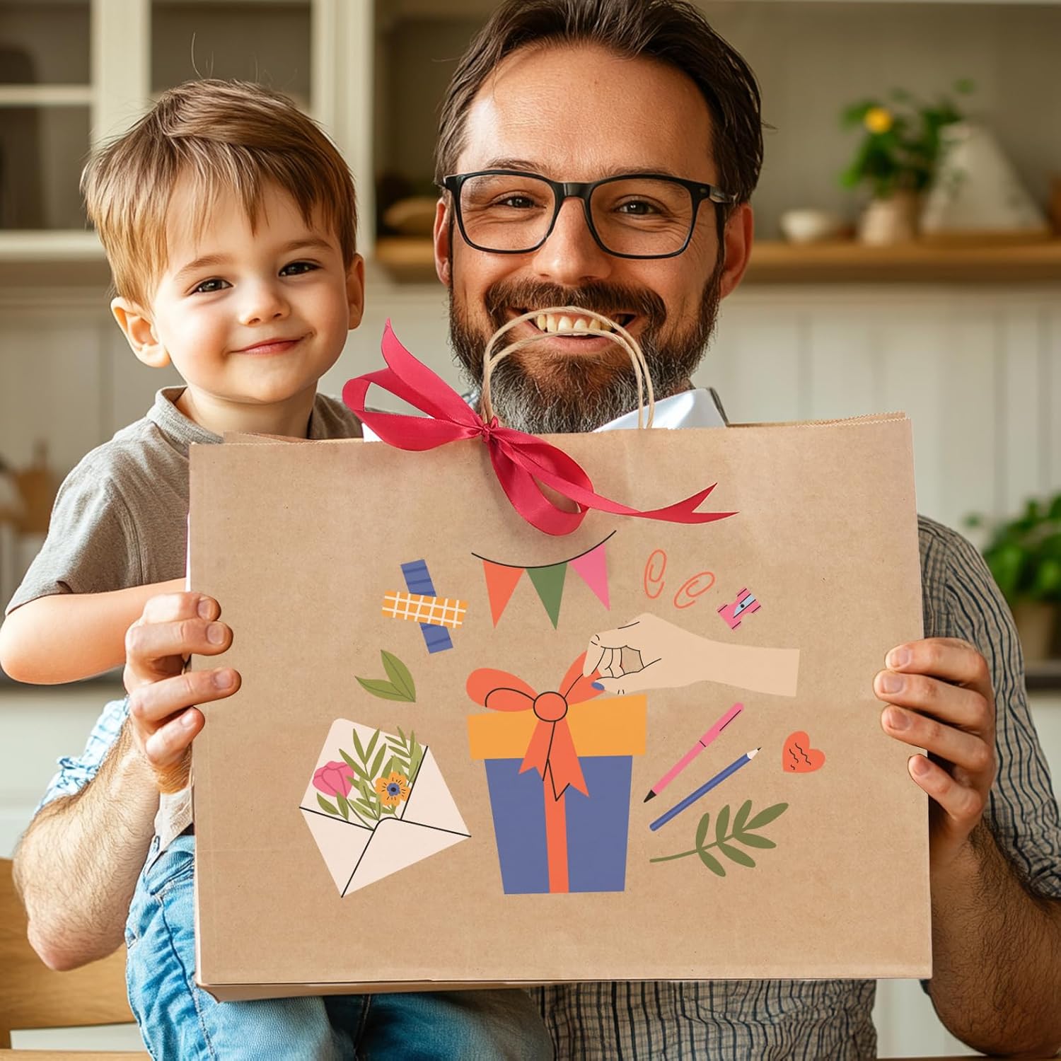60pcs 16x6x12 Inch Large Paper Bags with Handles, Kraft Brown Paper Gift Bags for Business, Merchandise, Gifts, Shopping, Retail Stores, Birthday Party