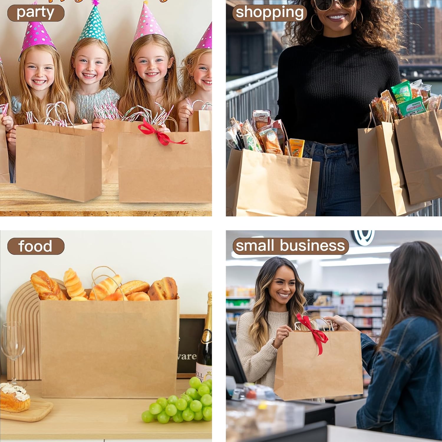 60pcs 16x6x12 Inch Large Paper Bags with Handles, Kraft Brown Paper Gift Bags for Business, Merchandise, Gifts, Shopping, Retail Stores, Birthday Party
