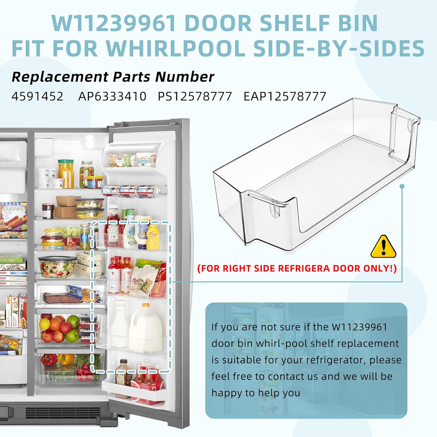 Upgraded W10900538 W11239961 Refrigerator Door Shelf Bin RIGHT , Replaces Whirl.pool Refrigerator Door Shelf AP6333410 4591452 PS12578777, Compatible With WRS311SDH, WRS325SDH-BY
