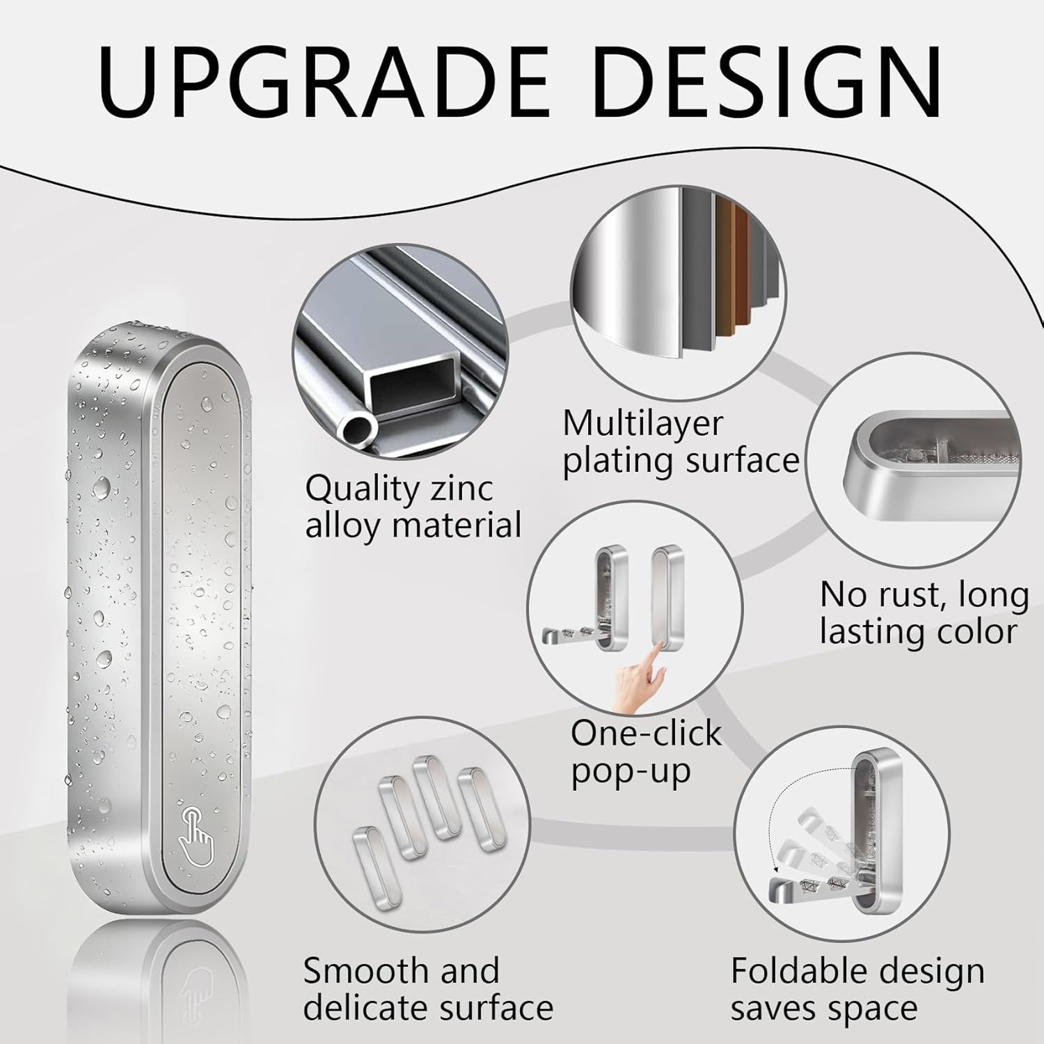 4PCS Foldable Wall Hooks, Heavy Duty Zinc Alloy Folding Wall Hooks, Folding Coat Hooks Wall Mount Bathroom Foldable Towel Hooks for Hanging Clothes, Bags, Hats, Bathrobes, Keys and Kitchen Silver