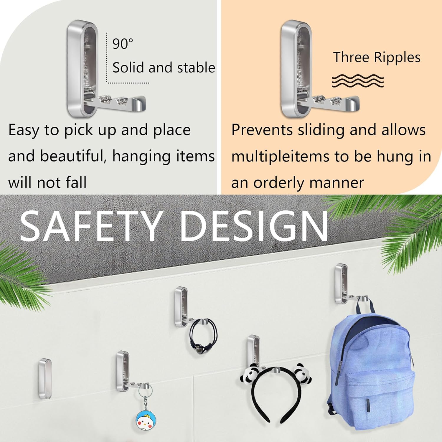 4PCS Foldable Wall Hooks, Heavy Duty Zinc Alloy Folding Wall Hooks, Folding Coat Hooks Wall Mount Bathroom Foldable Towel Hooks for Hanging Clothes, Bags, Hats, Bathrobes, Keys and Kitchen Silver