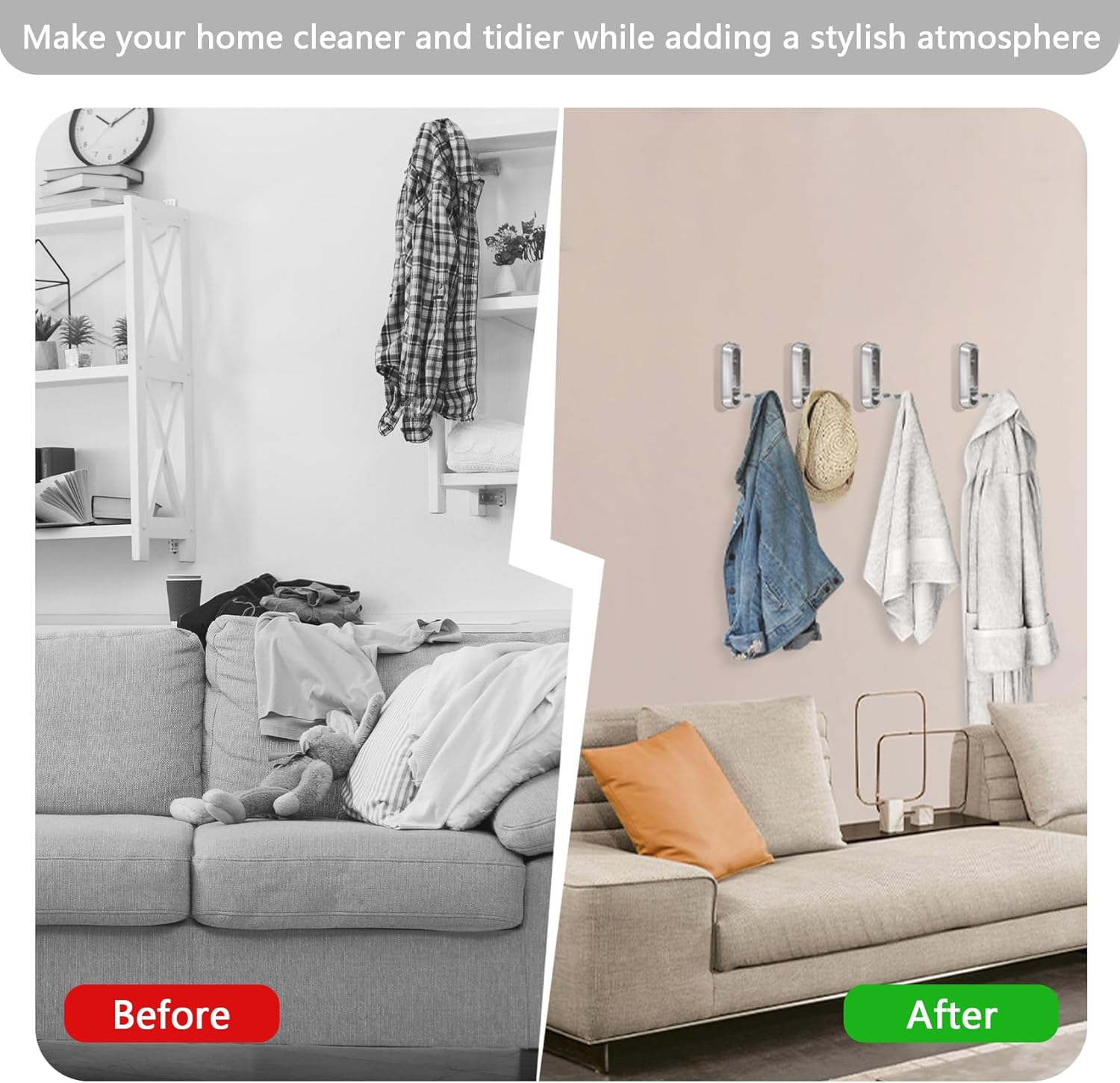 4PCS Foldable Wall Hooks, Heavy Duty Zinc Alloy Folding Wall Hooks, Folding Coat Hooks Wall Mount Bathroom Foldable Towel Hooks for Hanging Clothes, Bags, Hats, Bathrobes, Keys and Kitchen Silver