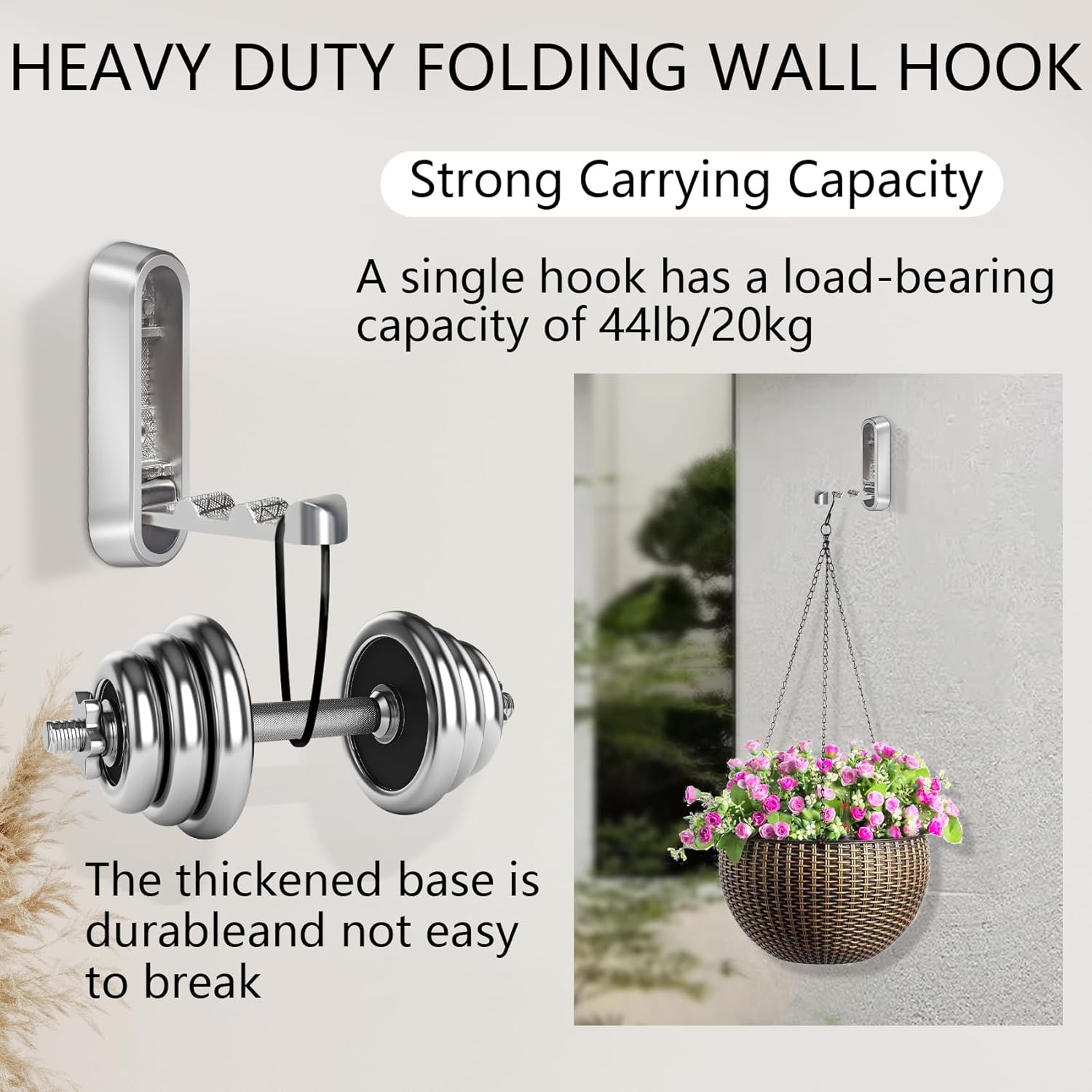 4PCS Foldable Wall Hooks, Heavy Duty Zinc Alloy Folding Wall Hooks, Folding Coat Hooks Wall Mount Bathroom Foldable Towel Hooks for Hanging Clothes, Bags, Hats, Bathrobes, Keys and Kitchen Silver