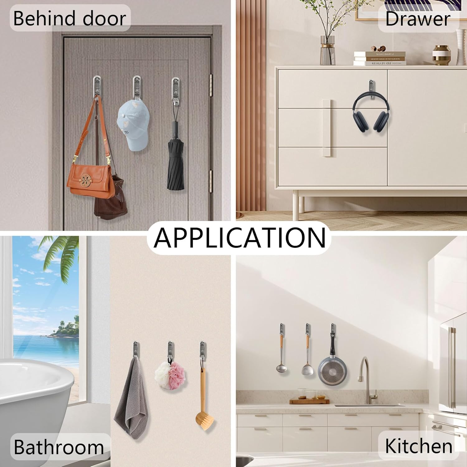 4PCS Foldable Wall Hooks, Heavy Duty Zinc Alloy Folding Wall Hooks, Folding Coat Hooks Wall Mount Bathroom Foldable Towel Hooks for Hanging Clothes, Bags, Hats, Bathrobes, Keys and Kitchen Silver