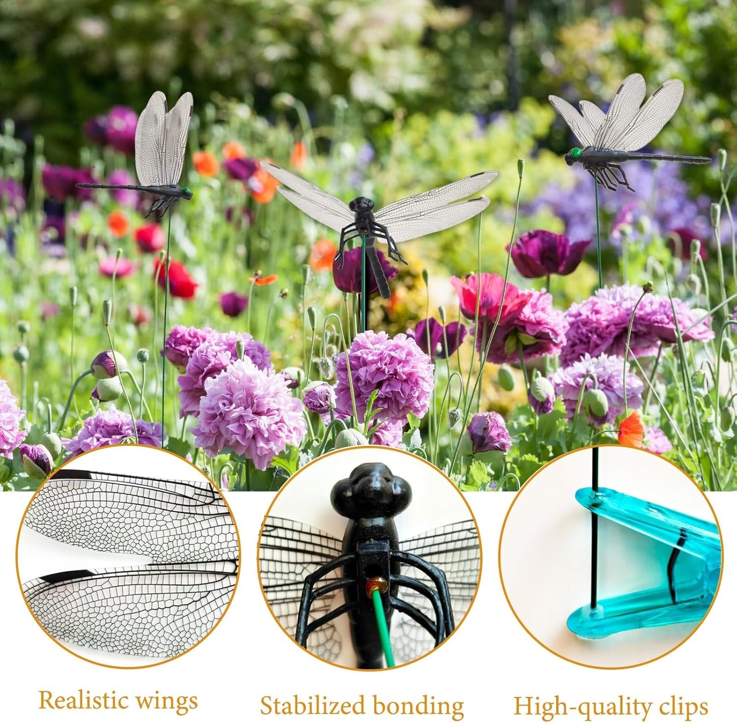 20 Pcs Dragon Fly Clips for Bugs Repellent, 3D Artificial Dragonfly Hat Clip, Dragonfly Garden Decor 20, Black*20 Pcs