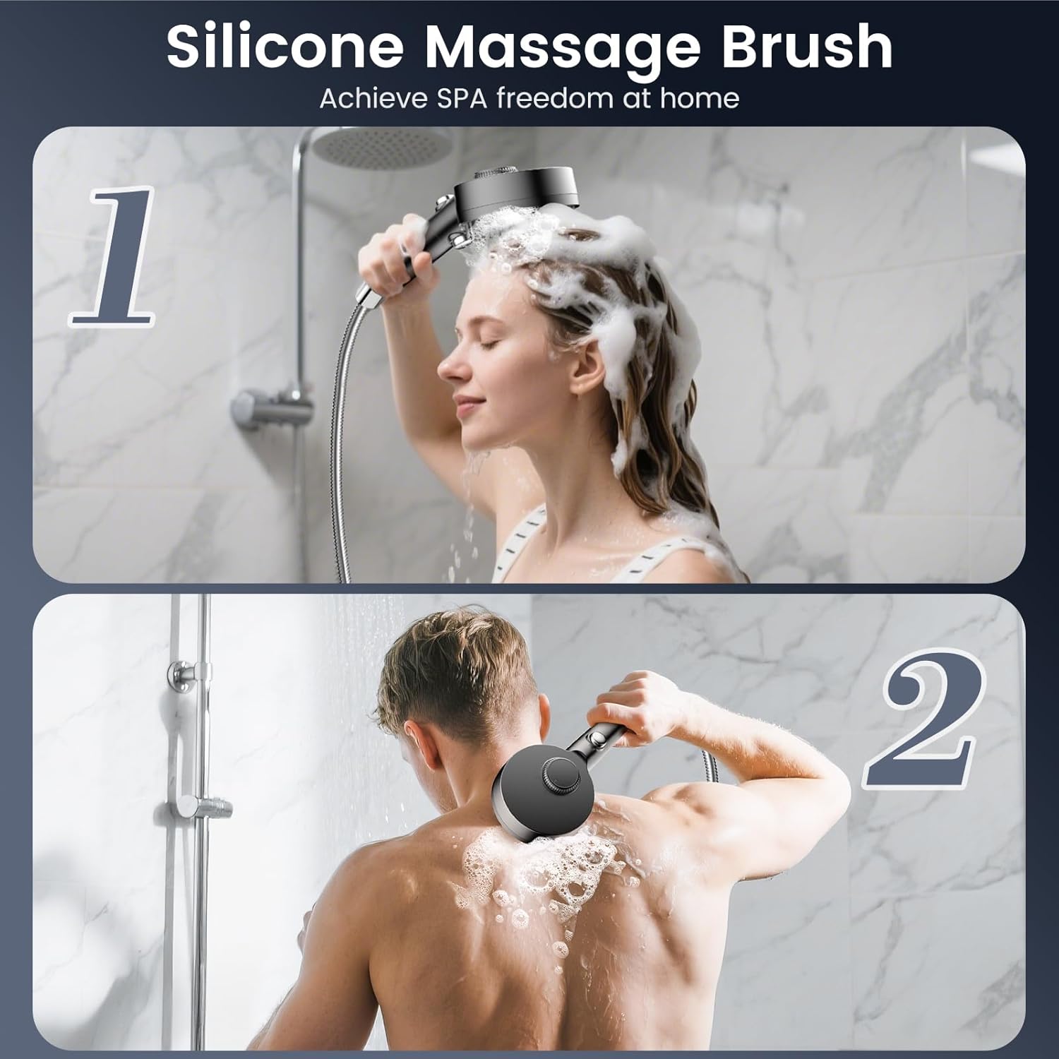 Filtered Shower Head with Handheld, High Pressure 4 Spray Mode Showerhead with Filters, Water Softener Filter Beads for Hard Water with ON/OFF Switch for Pets - Remove Chlorine Gray