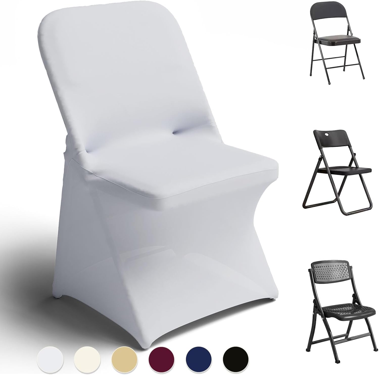 Spandex Folding Chair Covers 100 Pcs Universal Fitted Dining Chair Cover Stretchy Slipcovers for Wedding Party Banquet Flat-Front Chairs Covers White