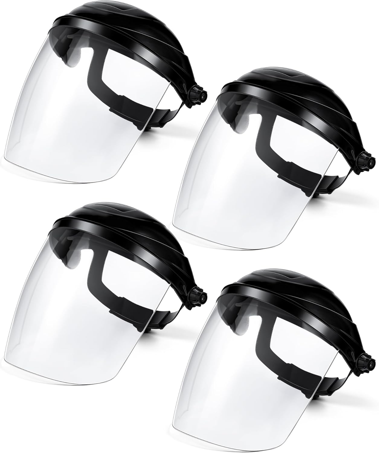 4 Pcs Clear Safety Face Shield for Grinding & Cutting, Lightweight Full Impact Resistant with Adjustable Ratcheting Headgear Face Shield Mask for Work Chemical Woodworking Industrial, Black