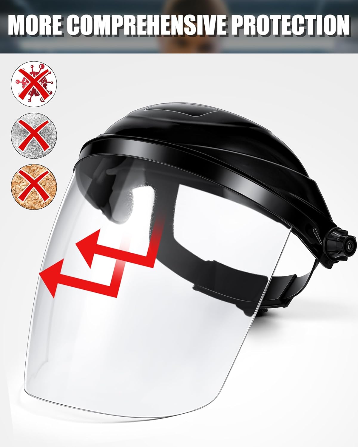 4 Pcs Clear Safety Face Shield for Grinding & Cutting, Lightweight Full Impact Resistant with Adjustable Ratcheting Headgear Face Shield Mask for Work Chemical Woodworking Industrial, Black