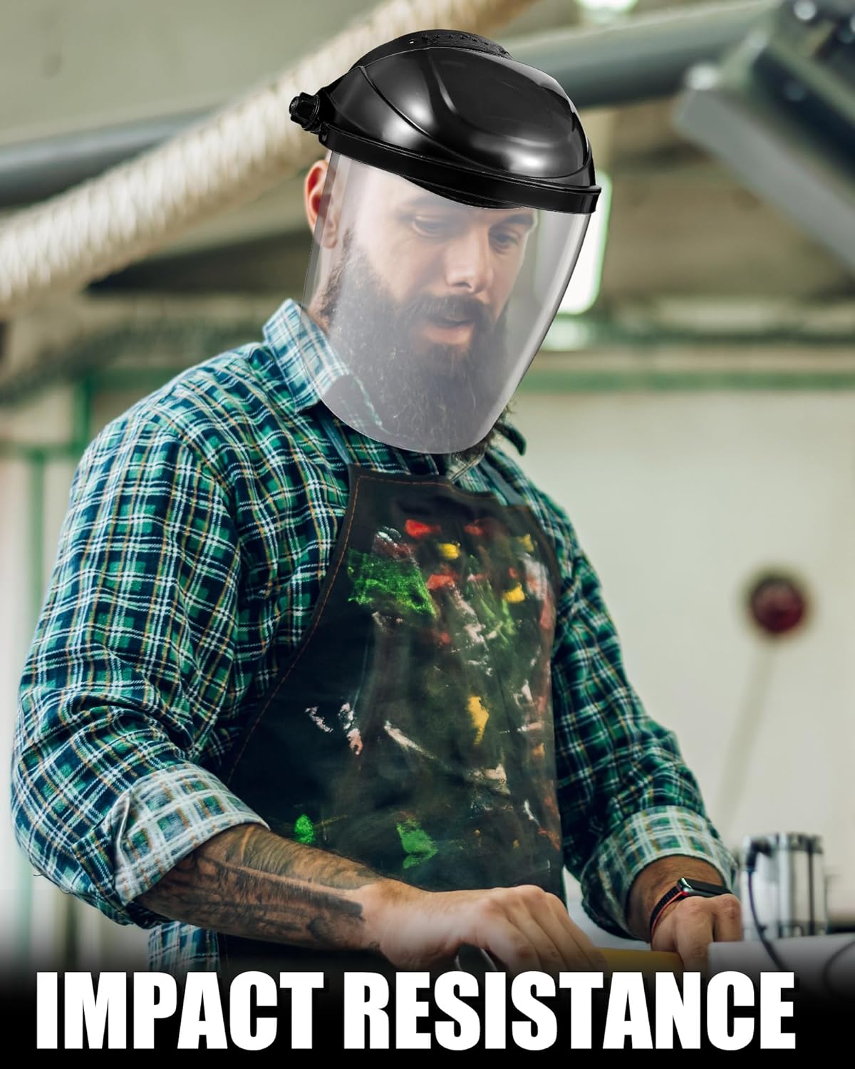 4 Pcs Clear Safety Face Shield for Grinding & Cutting, Lightweight Full Impact Resistant with Adjustable Ratcheting Headgear Face Shield Mask for Work Chemical Woodworking Industrial, Black