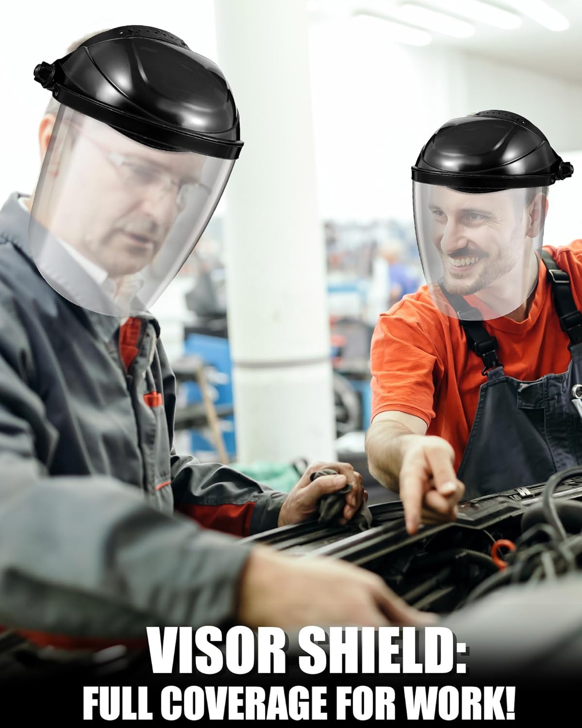 4 Pcs Clear Safety Face Shield for Grinding & Cutting, Lightweight Full Impact Resistant with Adjustable Ratcheting Headgear Face Shield Mask for Work Chemical Woodworking Industrial, Black