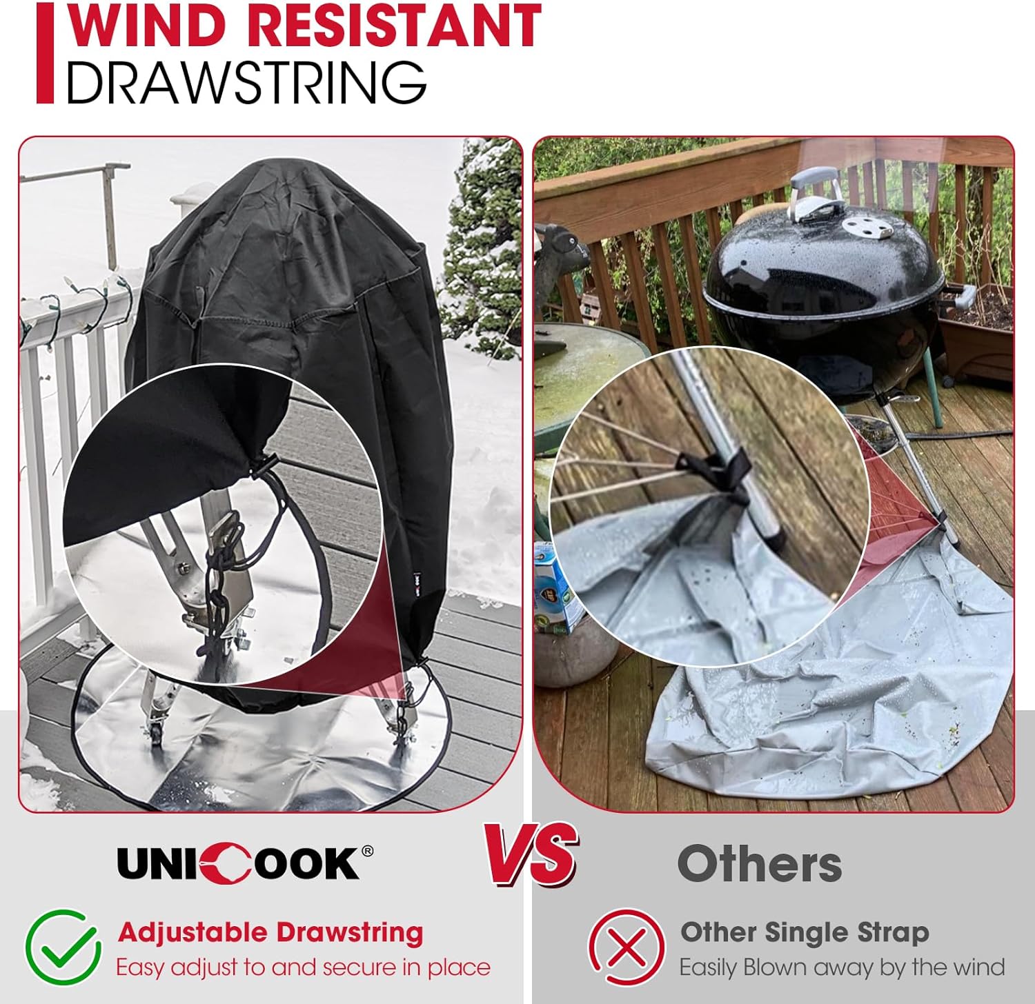 Round Smoker Cover 30 Inch, Heavy Duty Waterproof Charcoal Kettle BBQ Grill Cover, Fade Resistant Barrel Protector, Fits Weber Char-Griller Akorn Kamado and More, 30" Dia x 36" H