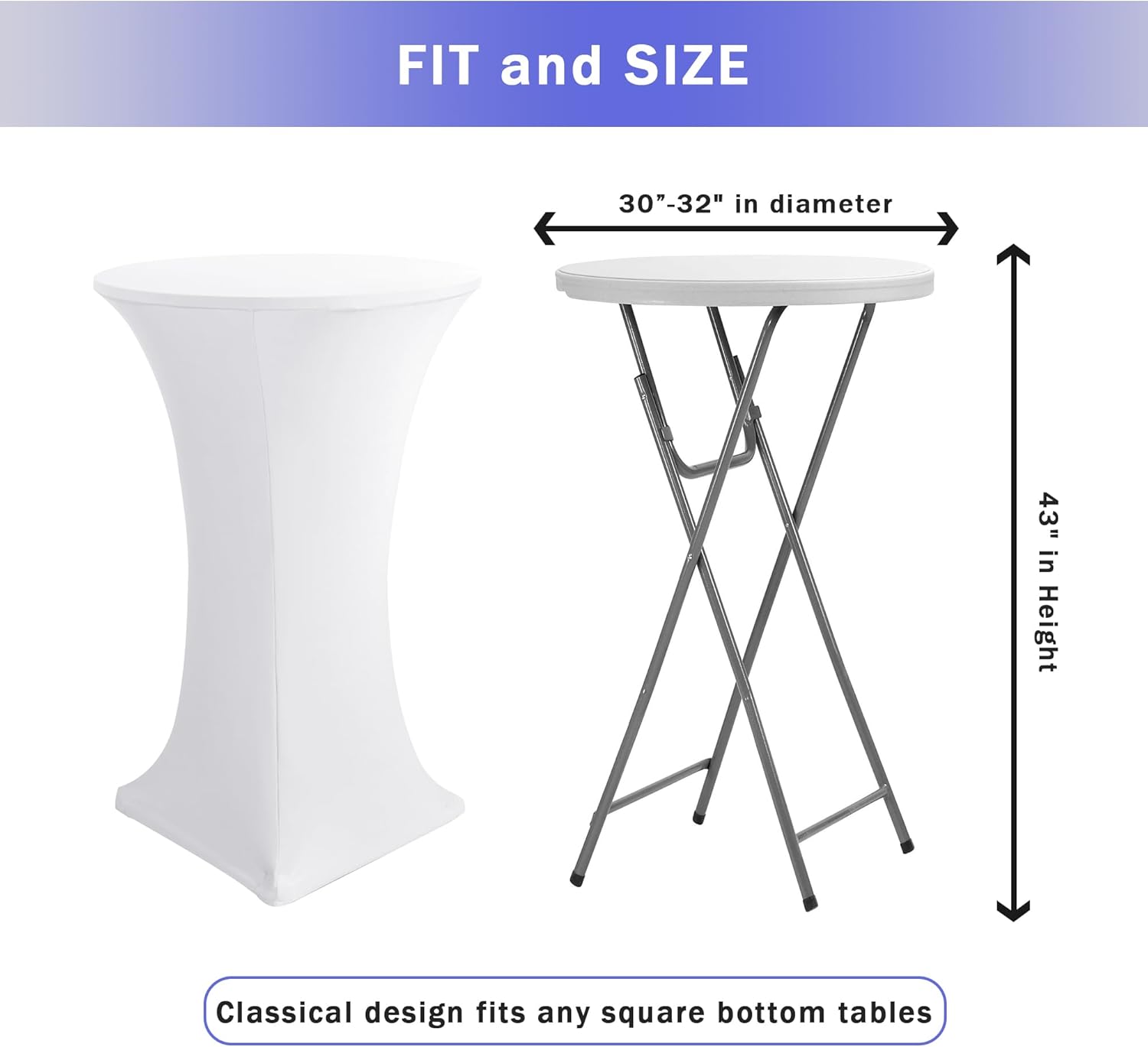 Cocktail Table Covers, 2 Pack - Fitted Stretch Spandex High Top Cocktail Tablecloths with Elastic Corners White, Fit for 30"-32" Diameter x 43" Height Tables