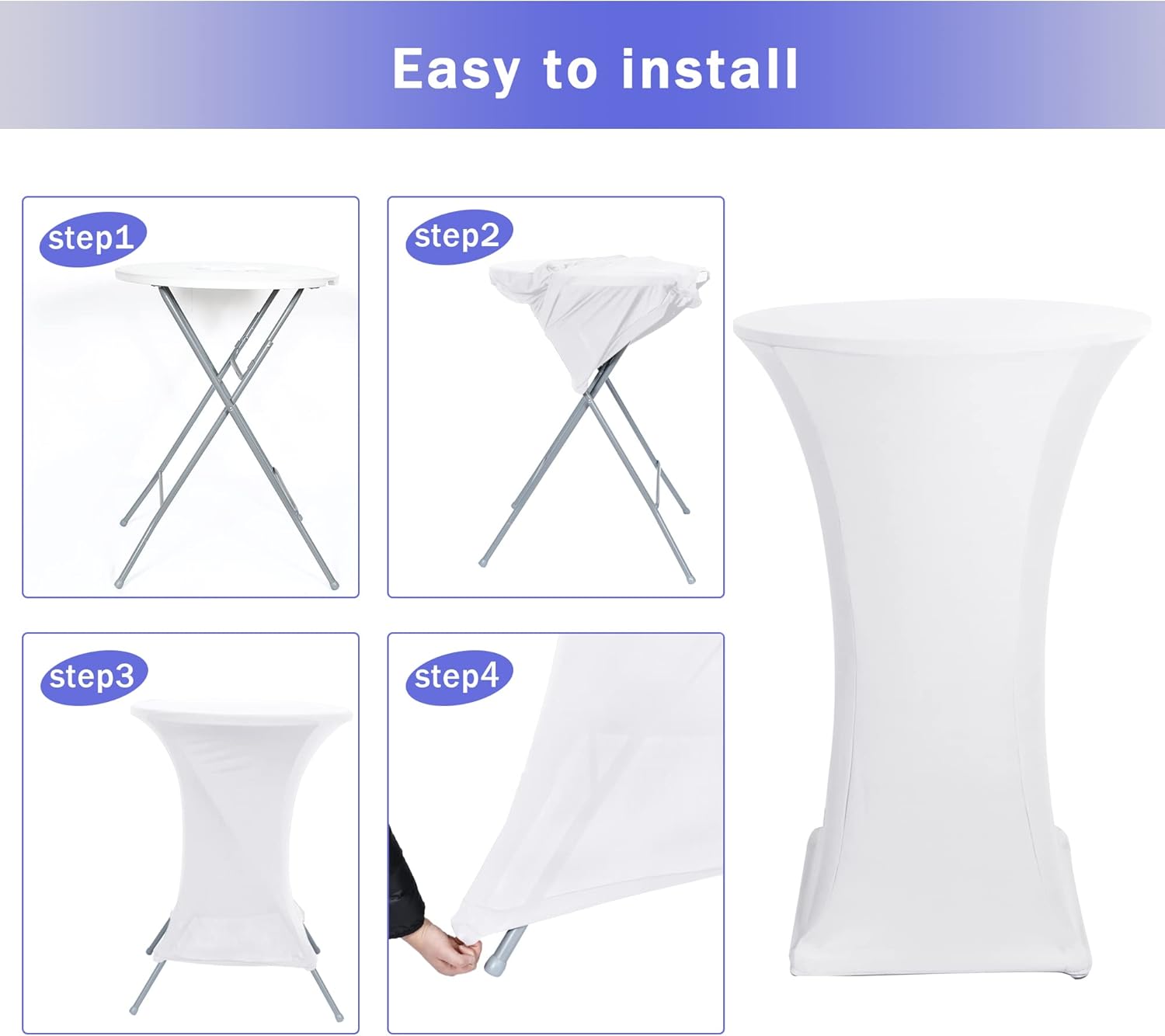 Cocktail Table Covers, 2 Pack - Fitted Stretch Spandex High Top Cocktail Tablecloths with Elastic Corners White, Fit for 30"-32" Diameter x 43" Height Tables