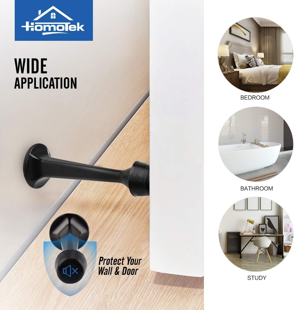 12 Pack Heavy Duty Solid Rigid Door Stop with Soft Rubber Tip, Zinc Die Cast Door Stopper Protect Wall & Door, Black