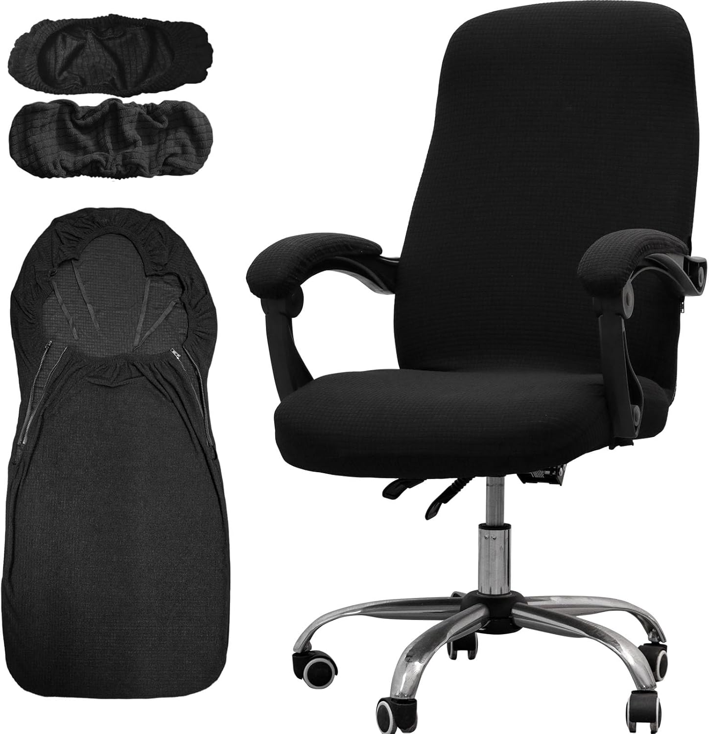 Office Chair Cover with Armrest Covers， Universal Stretch Desk Chair Cover, Computer Chair Slipcovers Size: L - Black