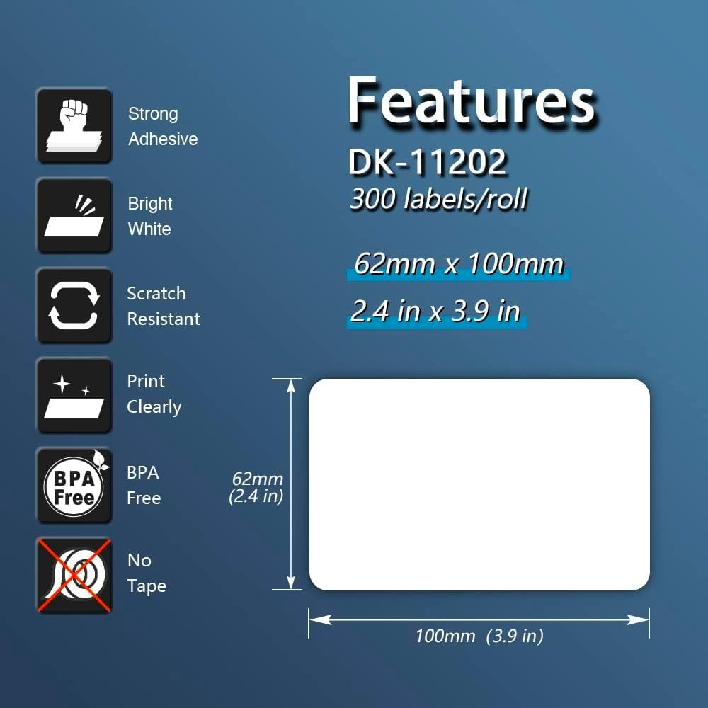 - Compatible Shipping Labels Replacement for Brother DK-1202 2.4 in x 3.9 in , Use with Brother QL Label Printers 10 Rolls/3000 Labels