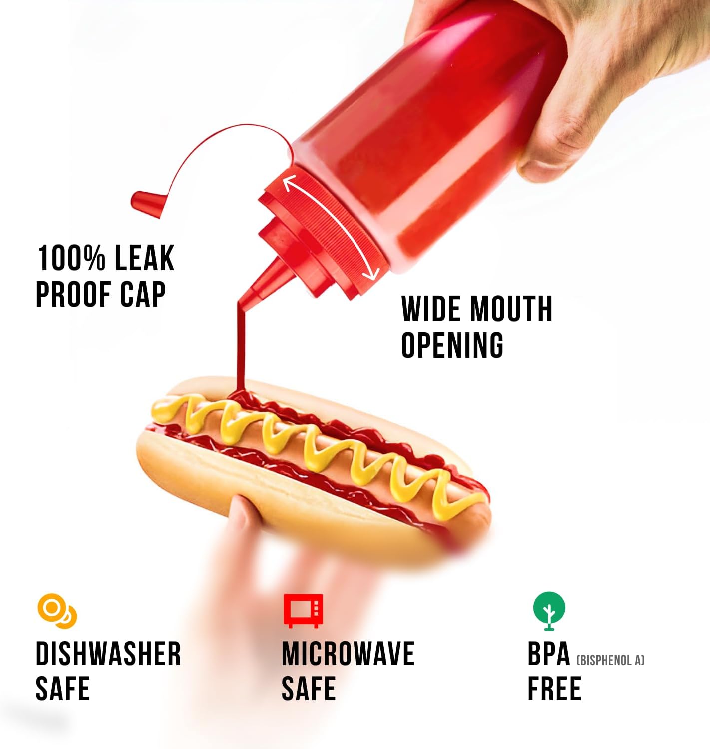 24 oz Large Condiment Squeeze Bottles for Sauces - Leak Proof - 4 Pack XL