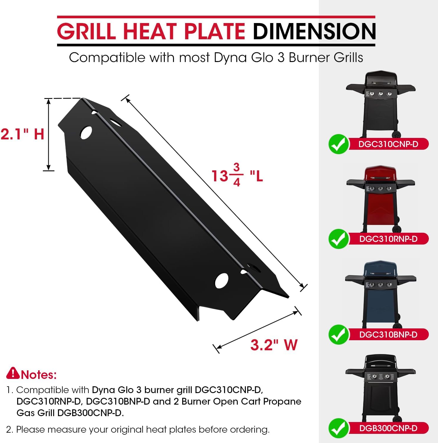 Grill Replacement Parts for Dyna-Glo 3-Burner Gas BBQ, Porcelain Grill Burner Covers, Heat Plates Shields, Flame Guards, 3 Pack