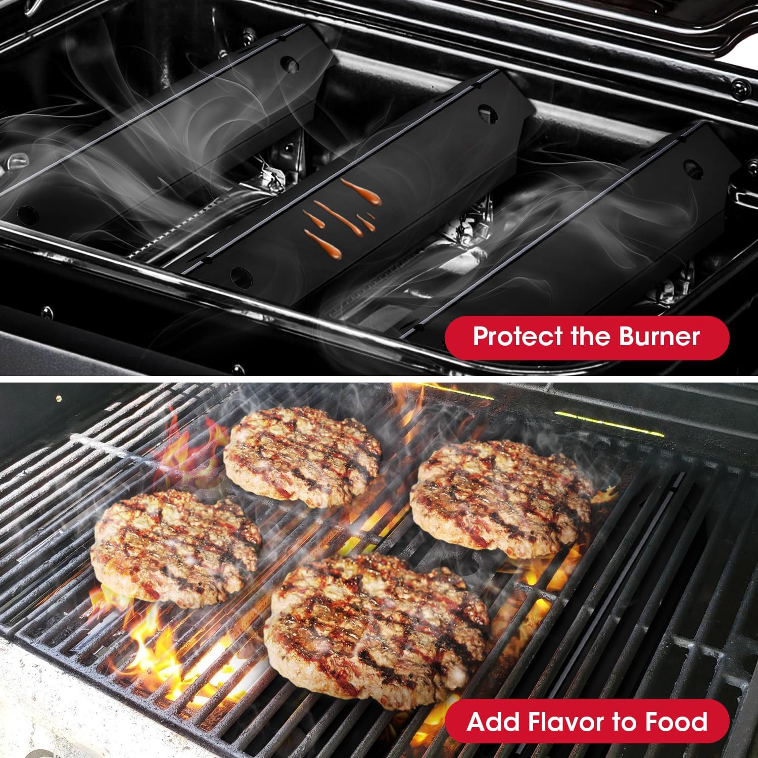 Grill Replacement Parts for Dyna-Glo 3-Burner Gas BBQ, Porcelain Grill Burner Covers, Heat Plates Shields, Flame Guards, 3 Pack