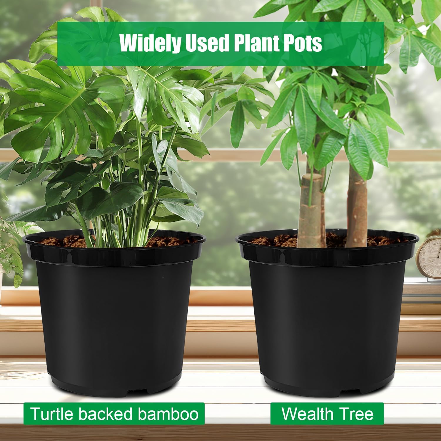 5 Gallon 12 Inch Plastic Nursery Pots, Plant Containers with Drainage Holes, Round Sturdy Garden Planters for Indoor/Outdoor Greenery, Gardening Gifts for Women 5-Pack, Black