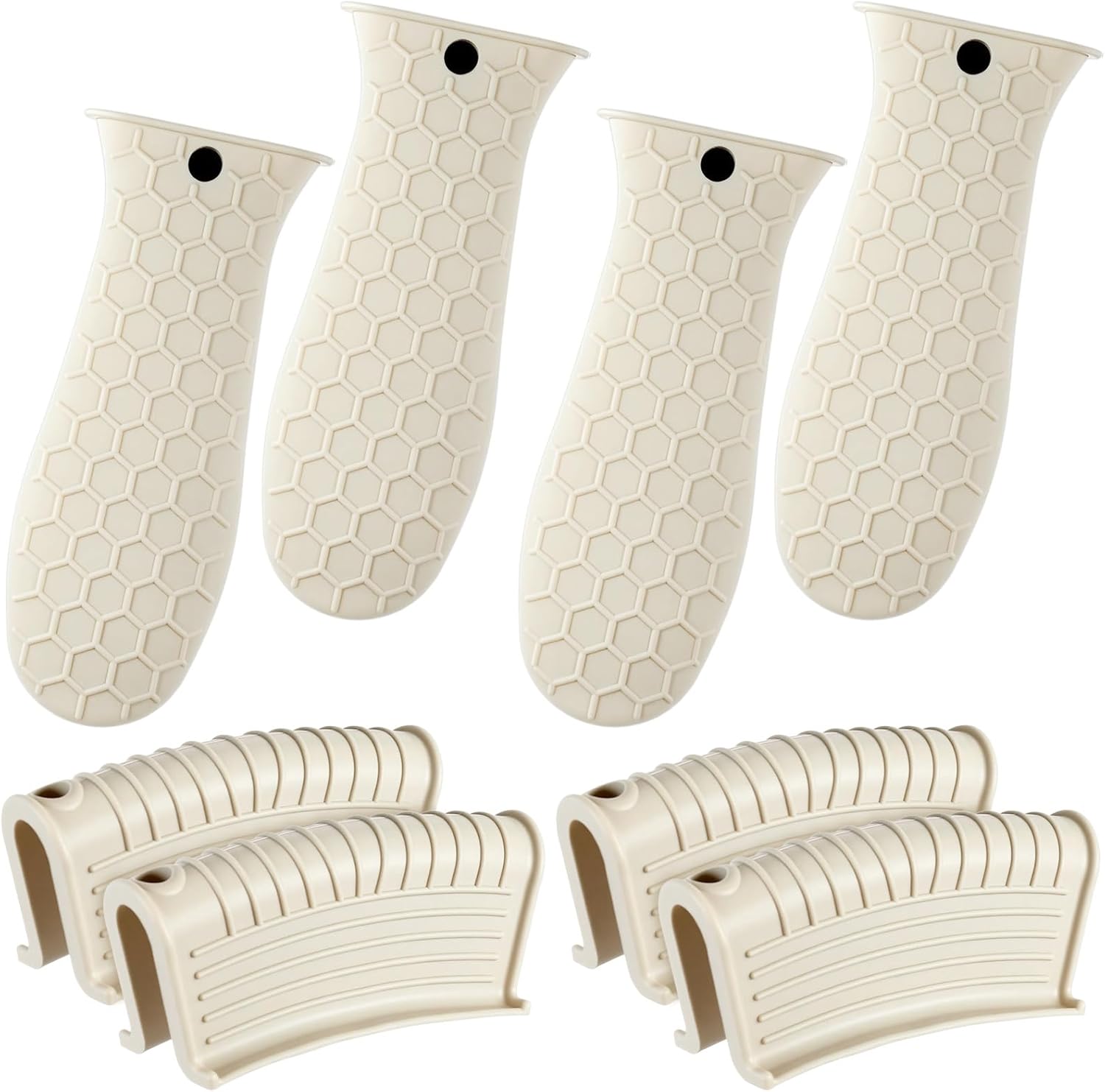 8 Pcs Silicone Pot Holders Set Cast Iron Handle Cover Heat Resistant Pot Handle Covers Potholder Non Slip Reusable Pan Sleeve for Frying Pan Kitchen Supplies Khaki