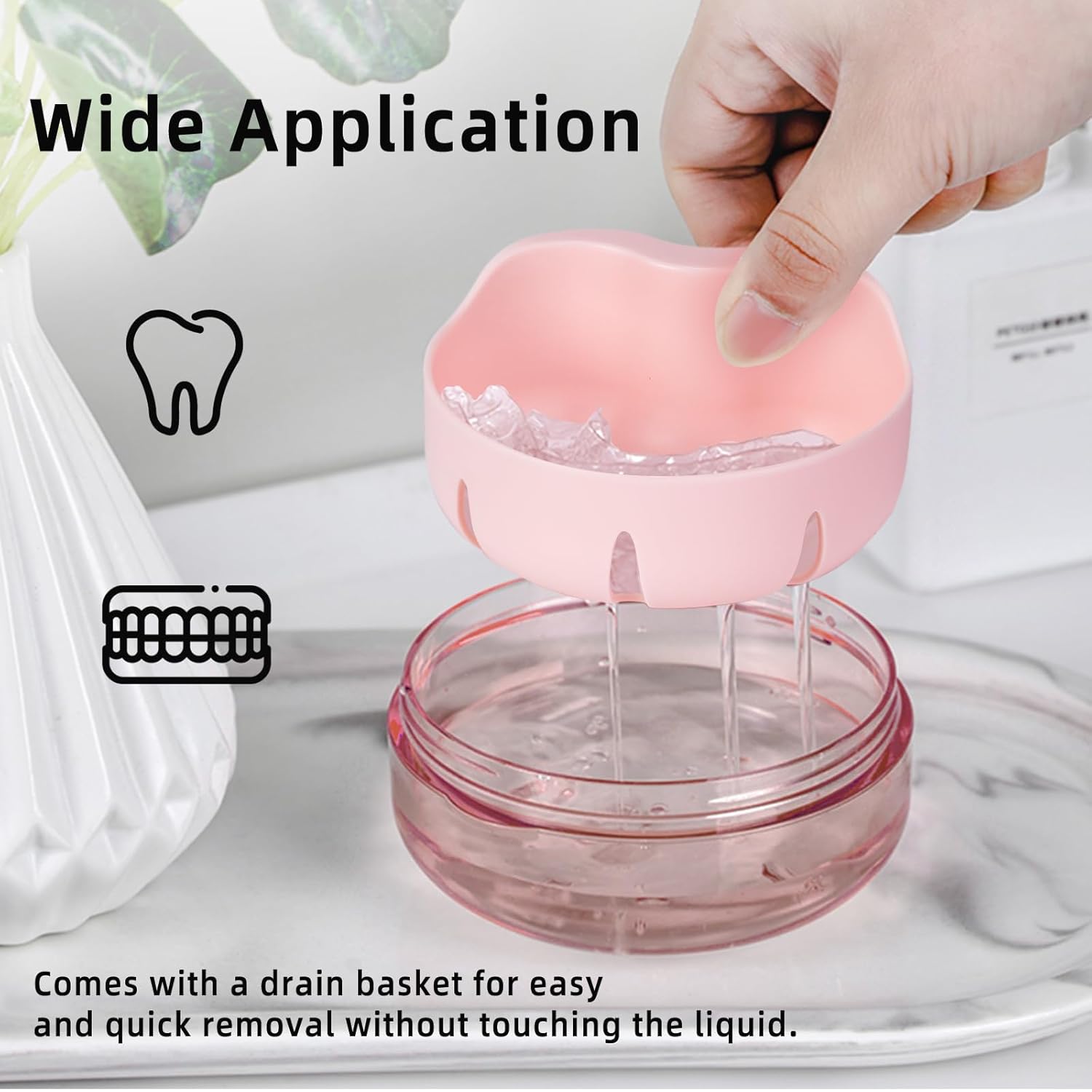 Leak Proof Denture Cup Kit Portable Retainer Case Perfect for Travel, Denture Case Container Cleaning Care for Dentures Aligner Mouth Guard with Denture Brush,Strainer, Removal Tool and Mirror