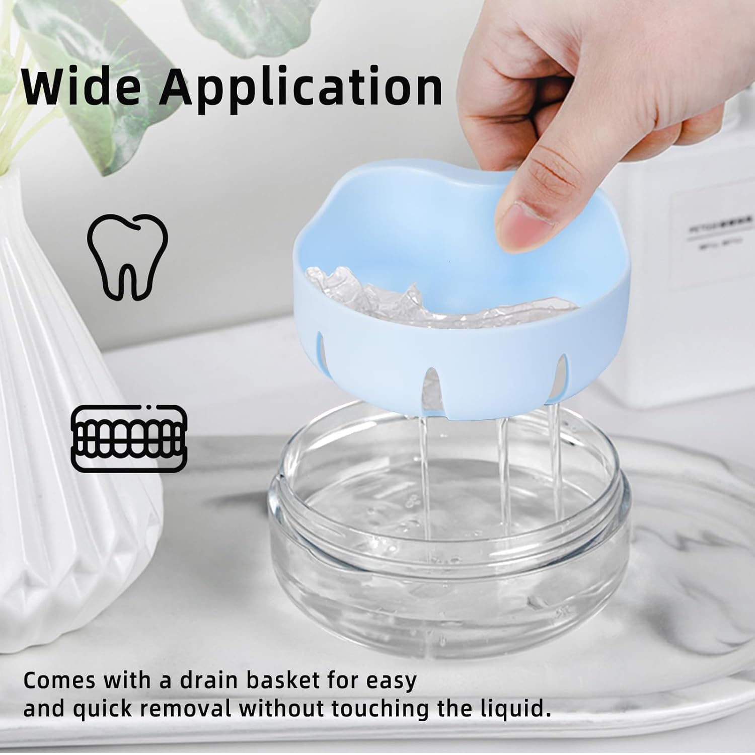 Leak Proof Denture Cup Kit Portable Retainer Case Perfect for Travel, Denture Case Container Cleaning Care for Dentures Aligner Mouth Guard with Denture Brush,Strainer, Removal Tool and Mirror
