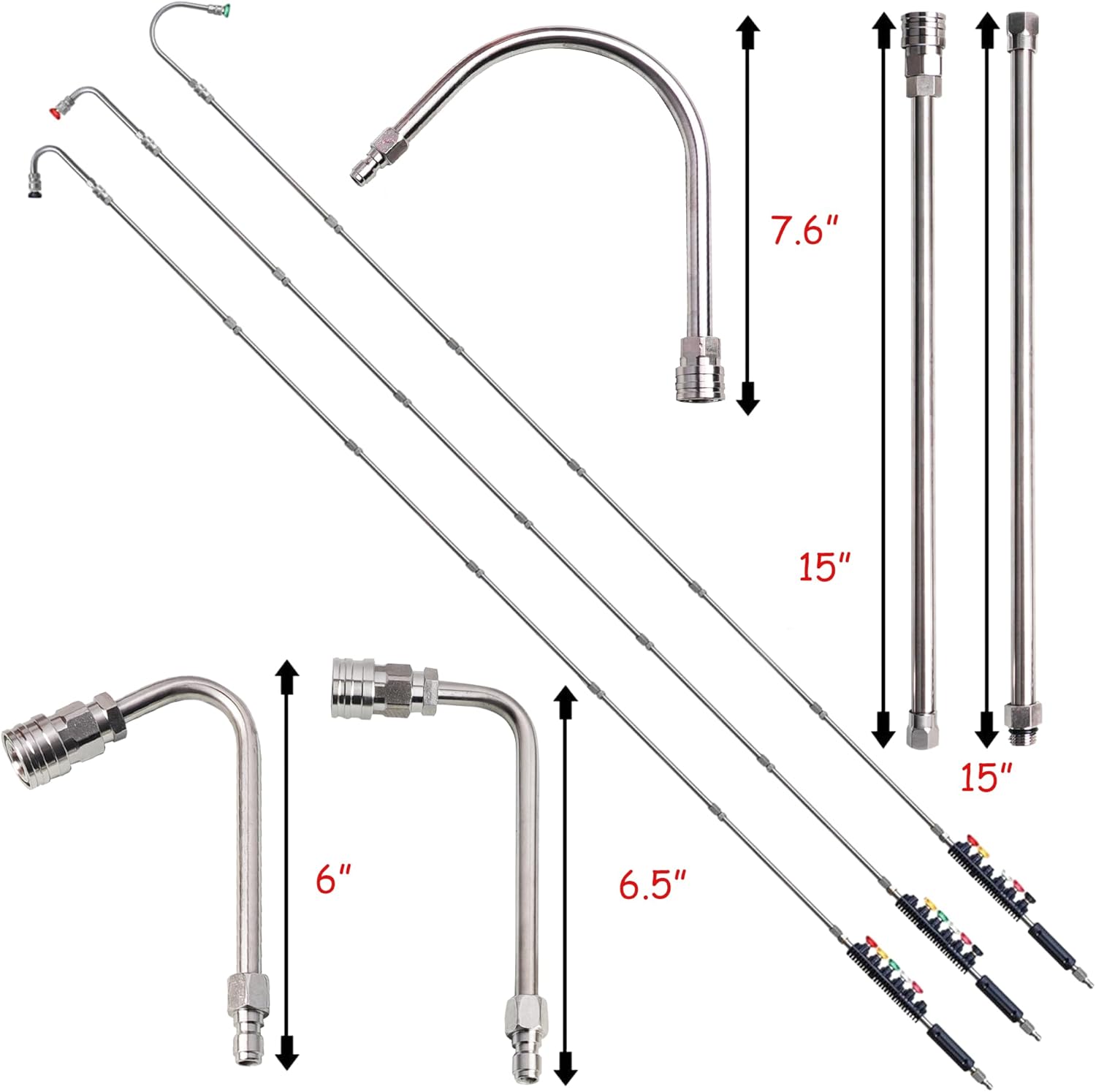 Pressure Washer Extension Wand, 10 Pack Power Washer Lance with 6 Atomization Nozzle Tips,1 Gutter Cleaner Attachment Curved Rod, 1/4" Quick Connect, 4000 PSI