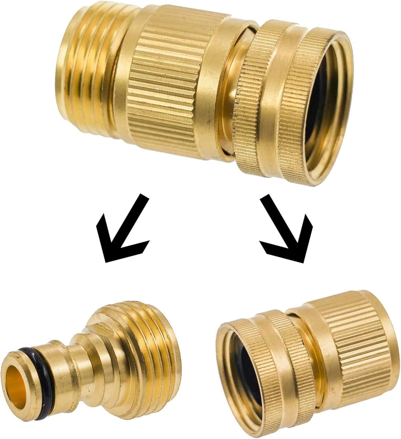 Garden Hose Quick Connector, Solid Brass 3/4 Inch GHT Thread Garden Quick Connect Kit, Male and Female No-Leak Water Hose Fittings 4 Set