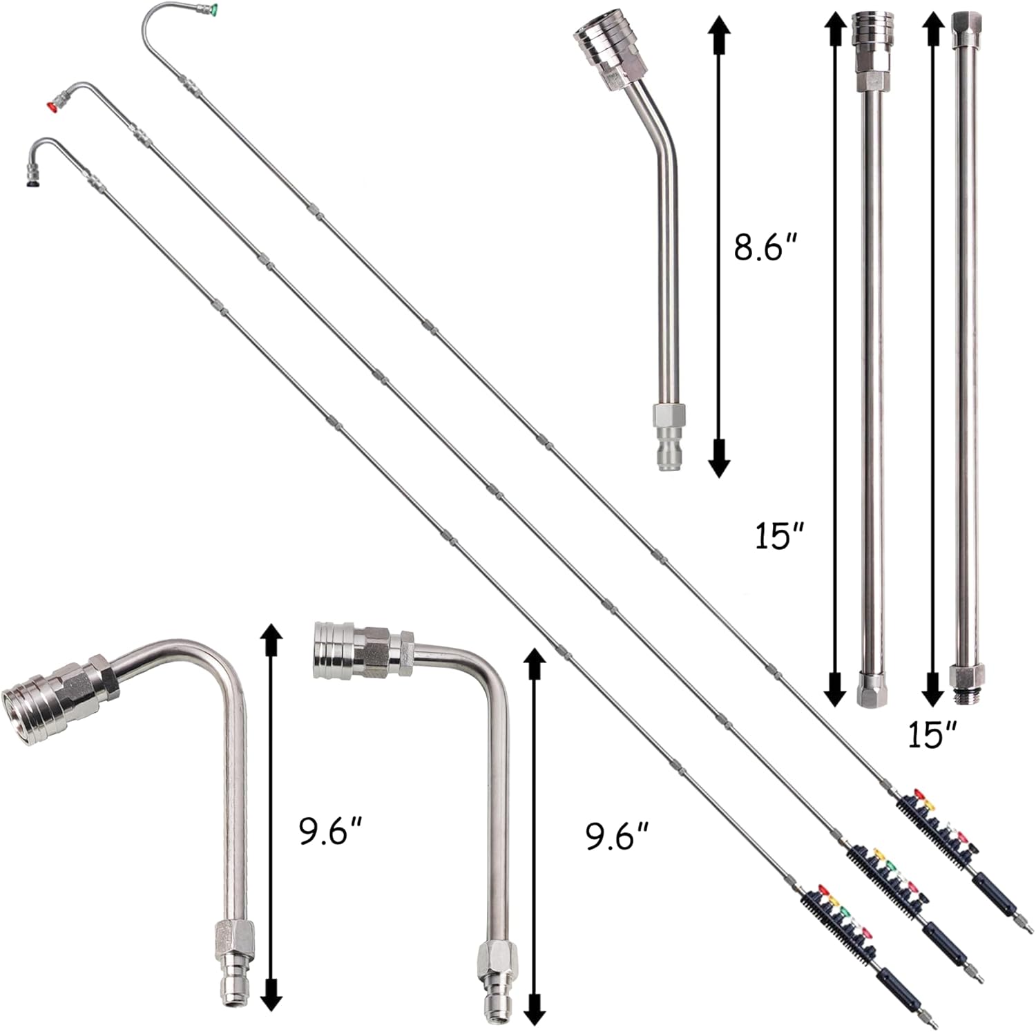 9 Pack Pressure Washer Extension Wand Upgrade Power Washer Lance with 6 Nozzle Tips, 30°,90°,120° Curved Rod, 1/4" Quick Connect, 4000 PSI