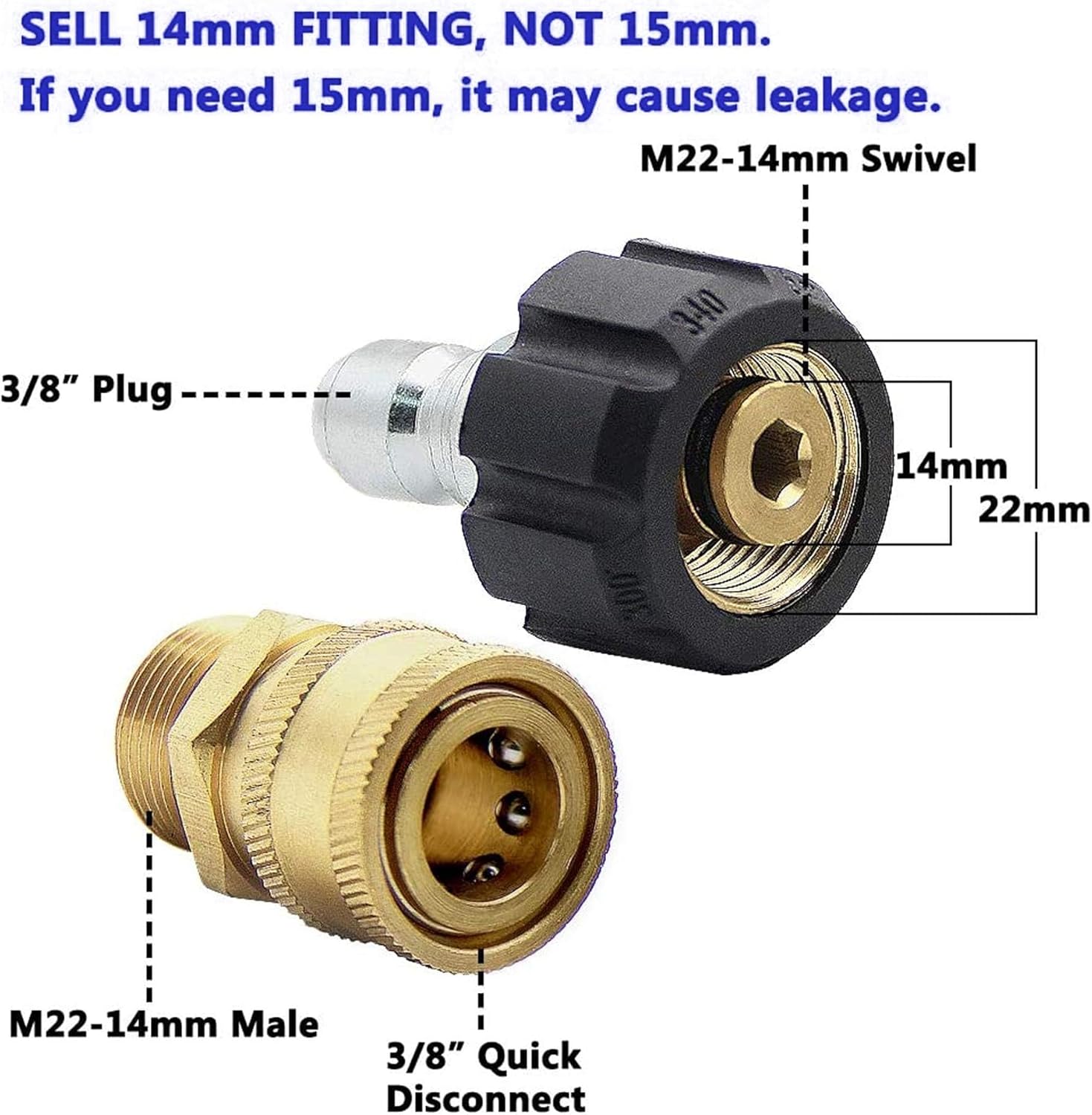 Pressure Washer Adapter Set, Quick Disconnect Kit With M22 Metric Male Thread Quick Connector, M22 Swivel to 3/8'' Quick Connect, 3/4" to Quick Release, 8 pack