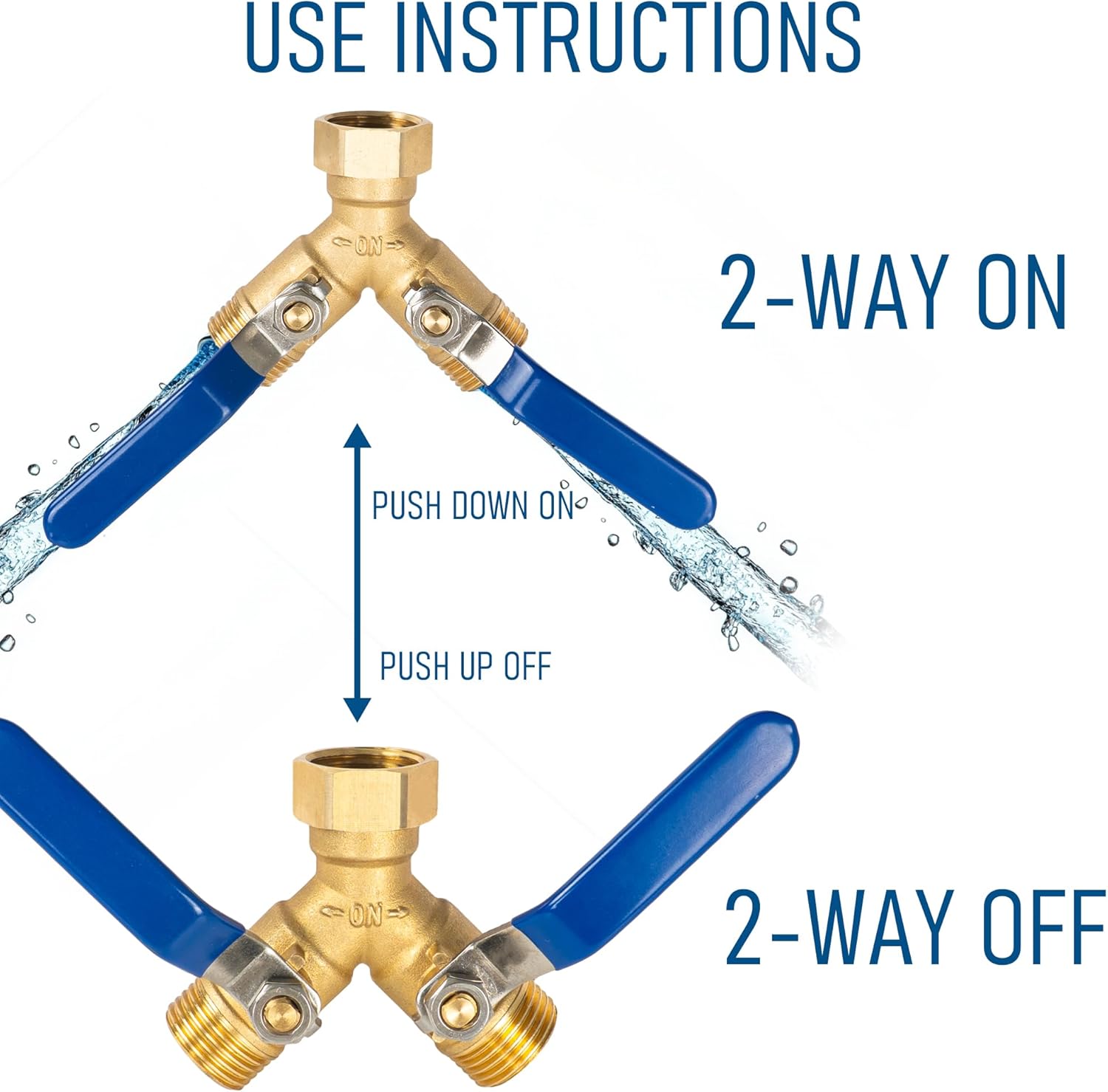 Brass Garden Hose Splitter, Y Valve Splitter with Stainless Steel Long Handle, Heavy Duty 2 Way 3/4" GHT Thread Water Garden Hose Adapter