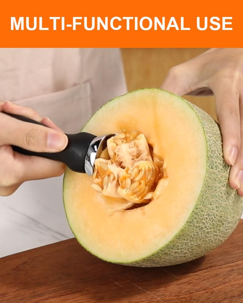 Ice Cream Scoop with Comfortable Handle, Professional Grade Scooper, Great for Spooning Frozen Hard Gelato and Sorbet, Melon-Black