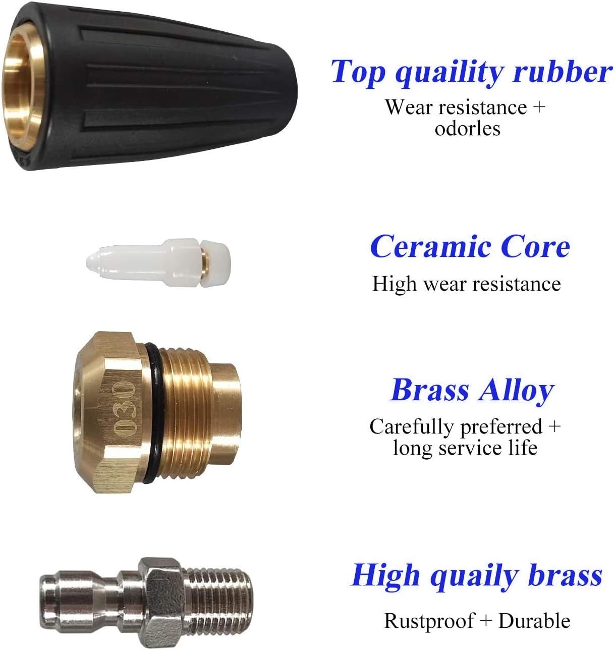 4000 PSI Rotating Turbo Nozzle Set, 1/4 Inch, With 5 Tips for Pressure Washer, Orifice 3.0