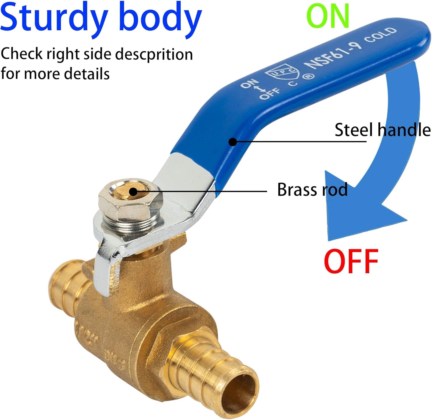 1/2 Inch Pex Full Port Shut Off Ball Valve + 3/4 Inch Pex Full Port Shut Off Ball Valve Hot and Cold