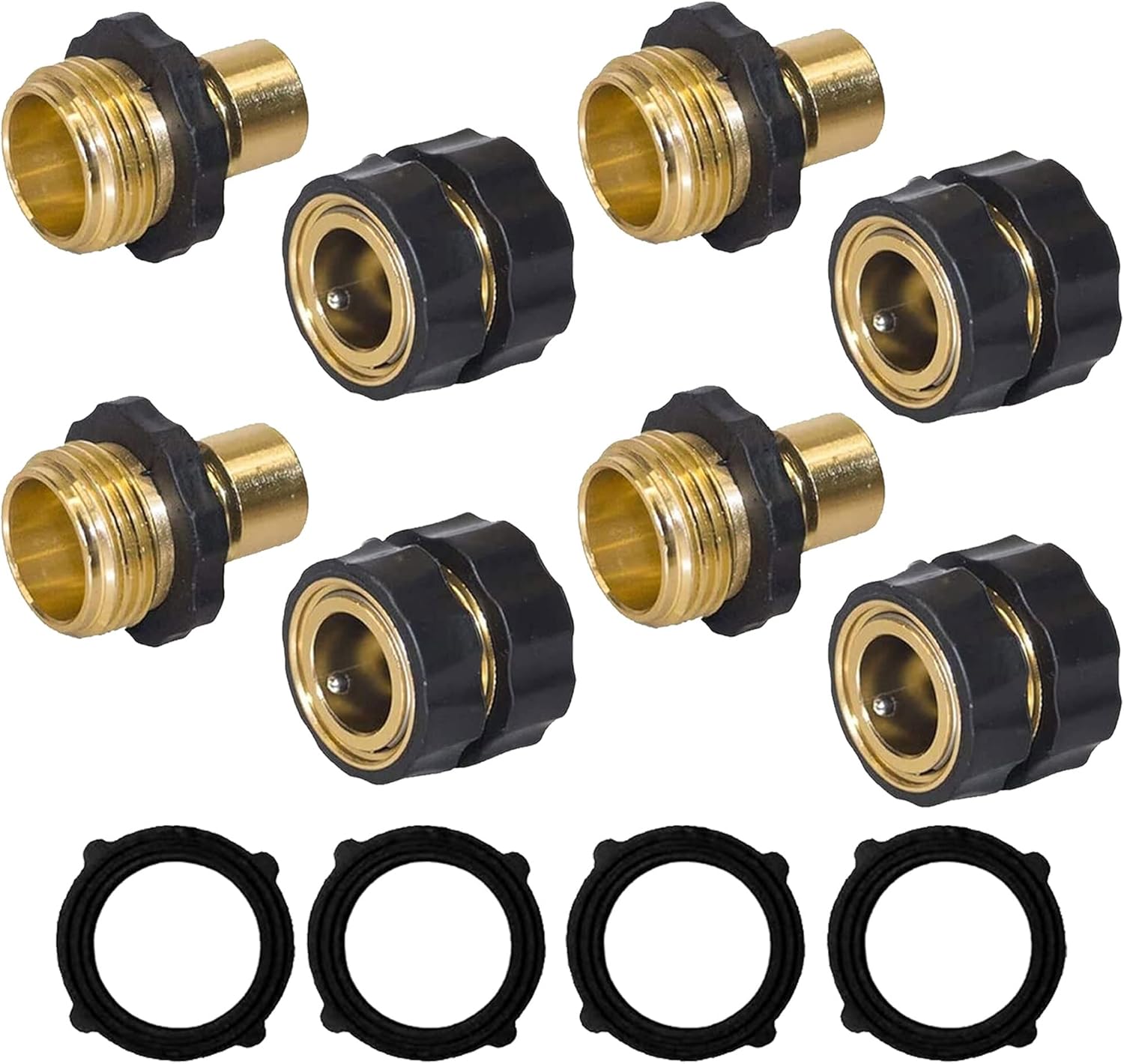 Brass Garden Hose Splitter 4 Way + Garden Hose Quick Connector