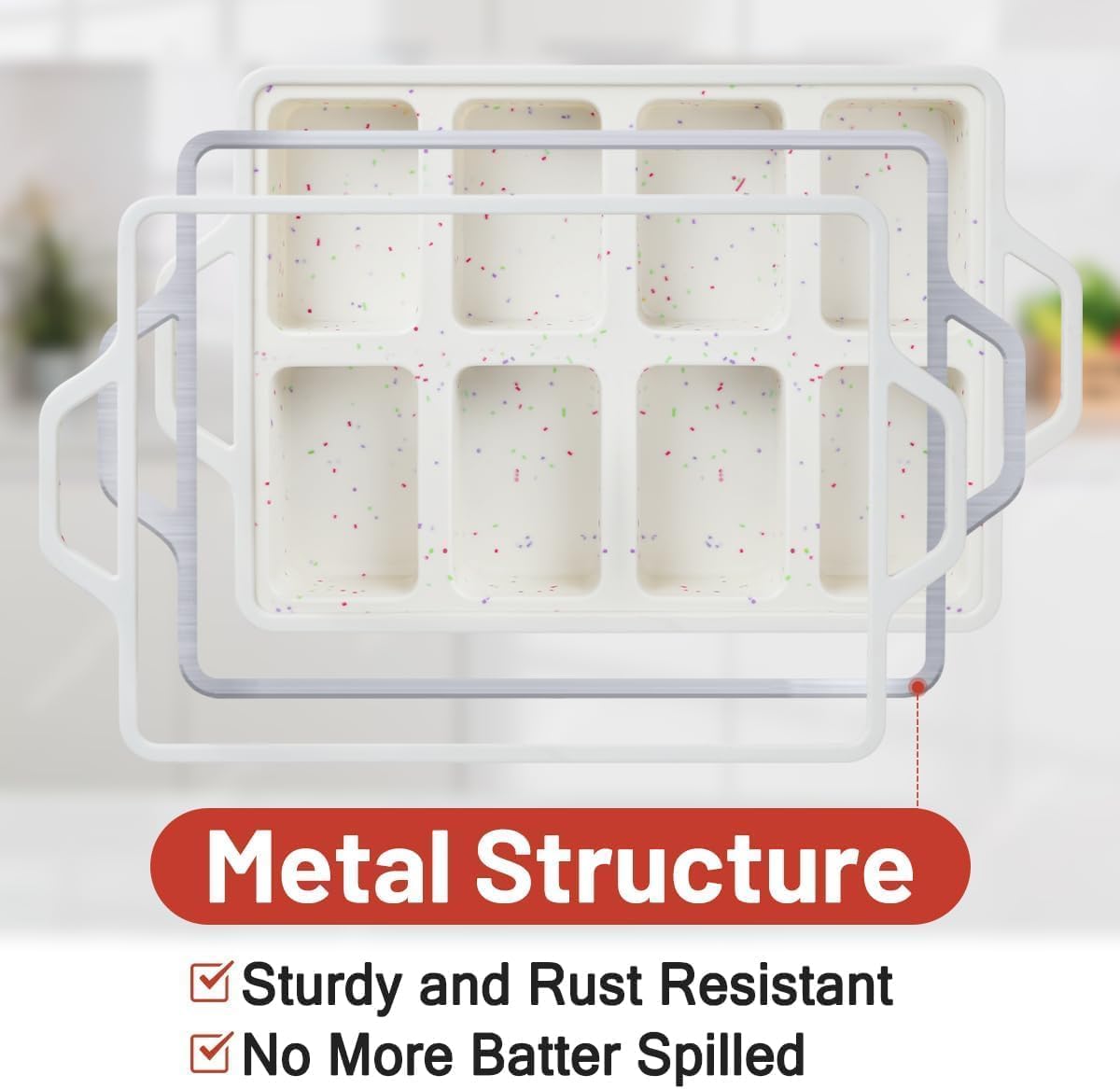 Mini Loaf Pans, Metal Reinforced Frame Silicone Bread Loaf Pans 8 Cavities Nonstick for Baking Cornbread, Mini Bread, Brownie, Cheesecake, Chocolate 2 Pack Confetti