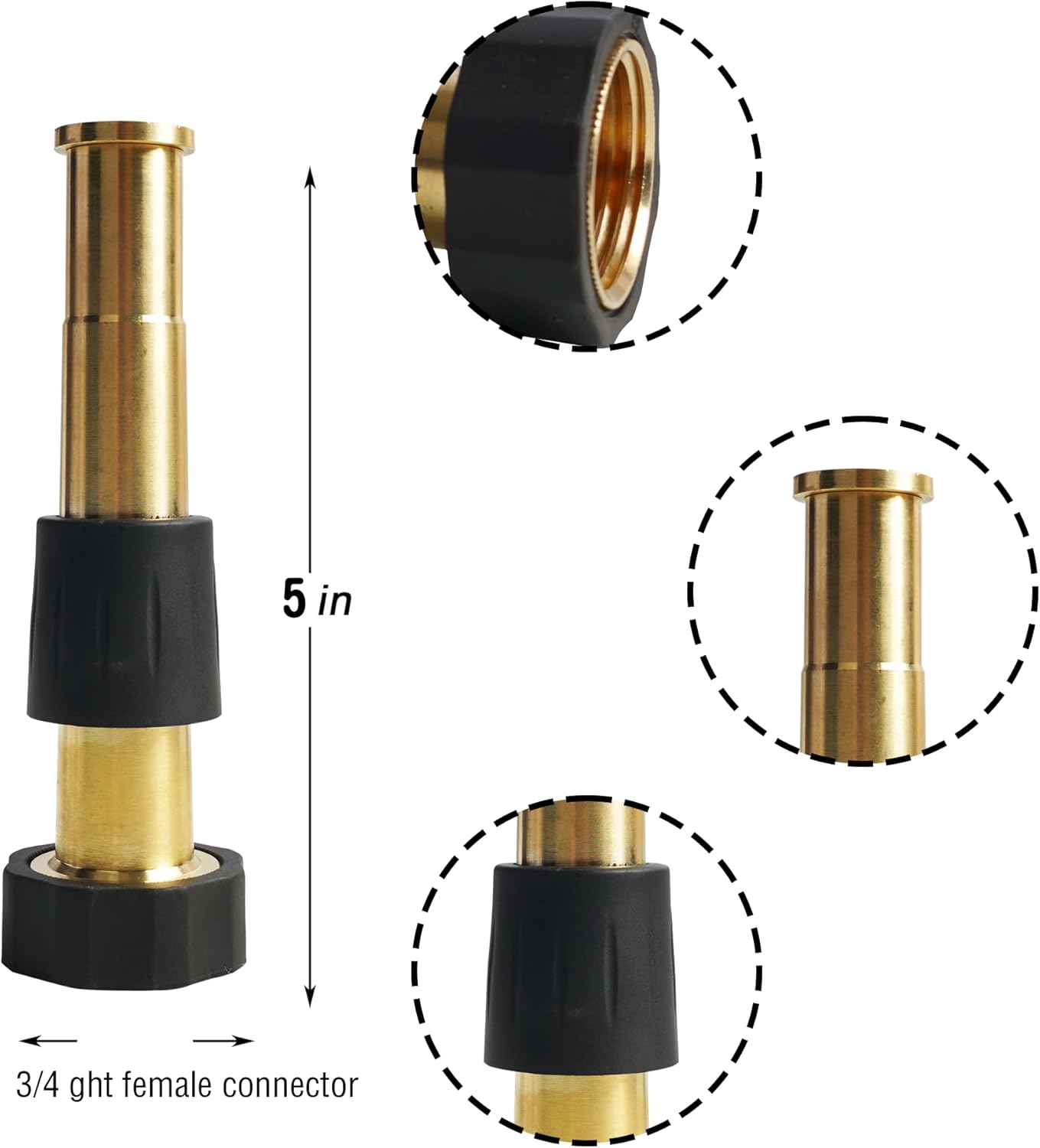 Brass Garden Hose Splitter 4 Way + 5" Jet Sweeper Garden Hose Nozzle
