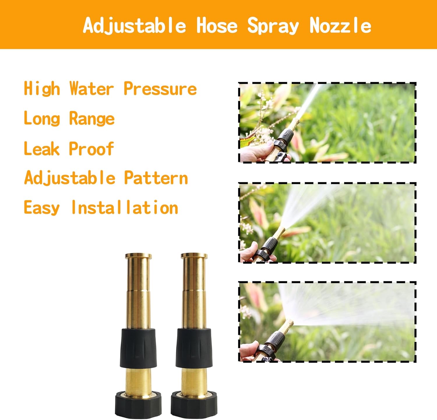 Brass Garden Hose Splitter 4 Way + 5" Jet Sweeper Garden Hose Nozzle