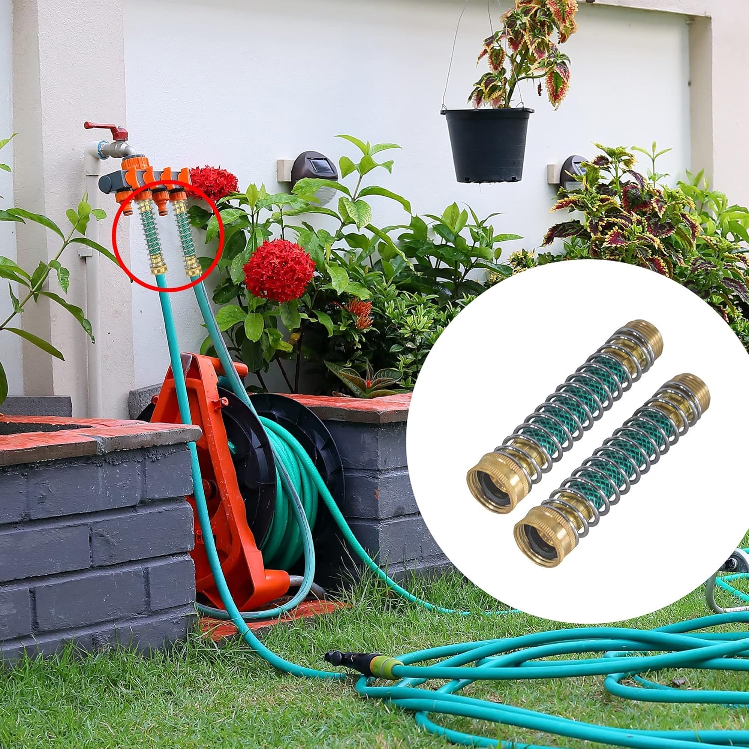 Garden Hose Protector + 4" Twist Hose Nozzle, 2" Jet Sweeper Nozzle