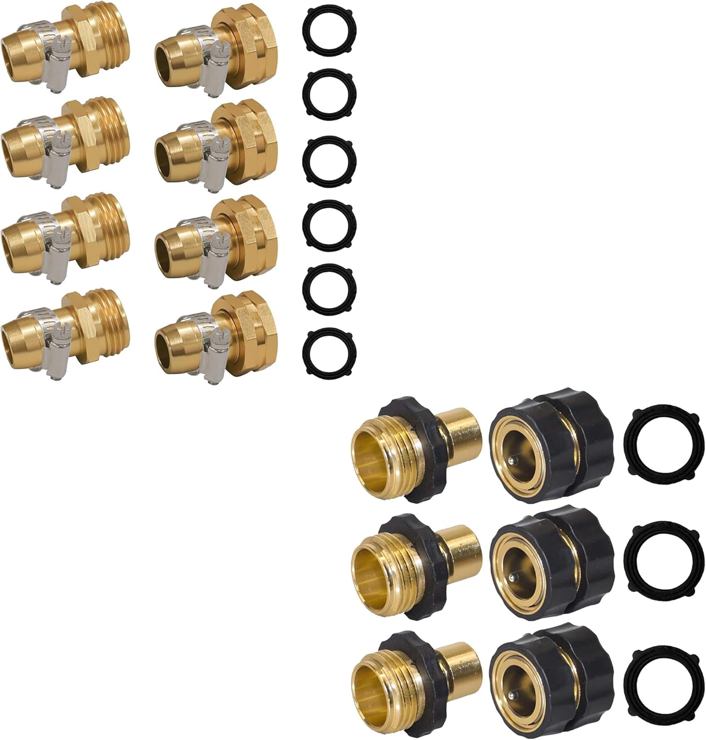 Garden Hose Repair Connector with Clamps + Hose Quick Connector