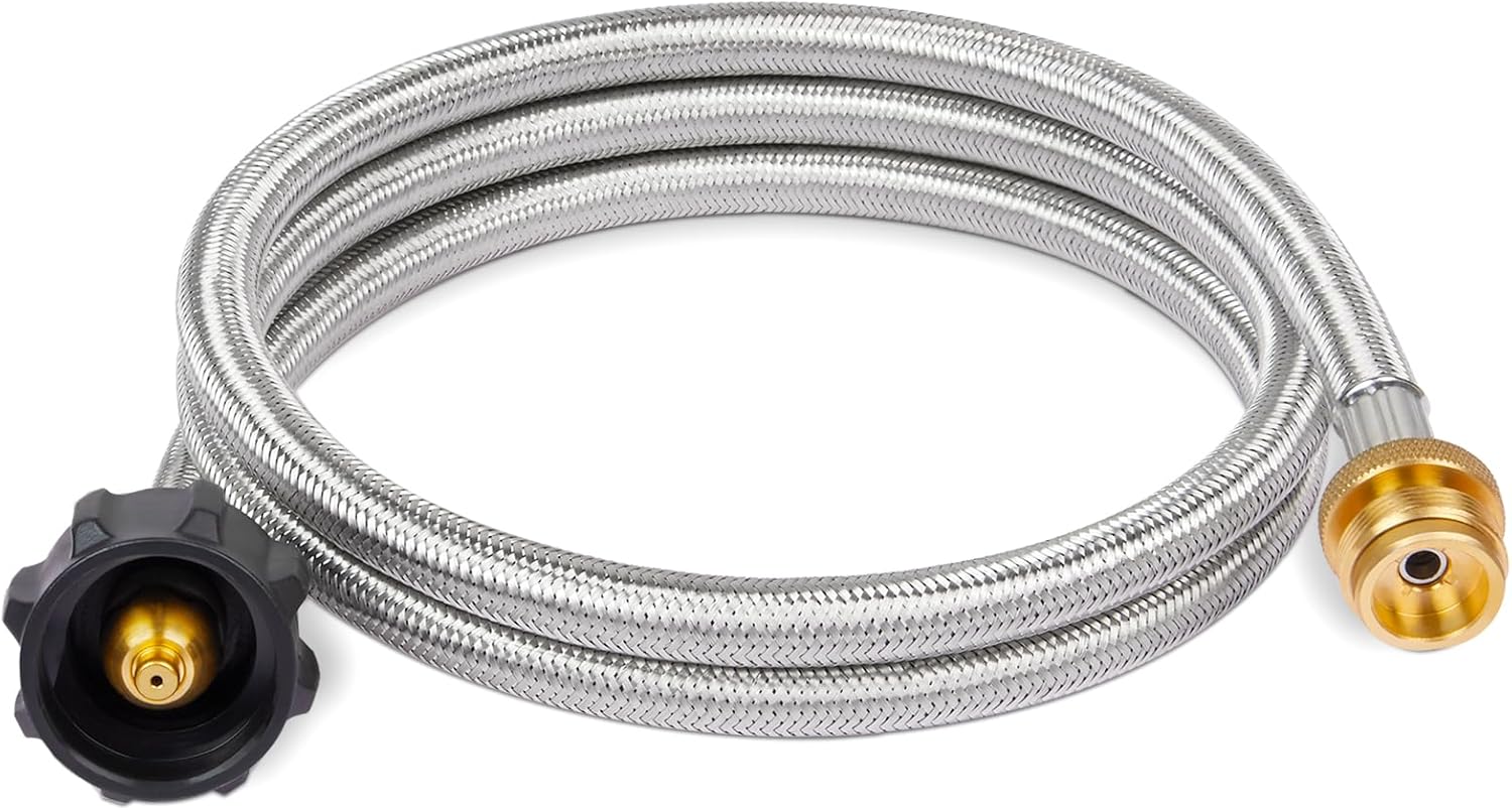 Propane Hose Adapter & 5 FT Braided Hose for Buddy Heaters, Coleman Stoves, Blackstone 17" 22" Tabletop Griddle, Char-Broil Portable Grills, Weber Q Grills- Converts 1 lb to 20 lb Cylinders